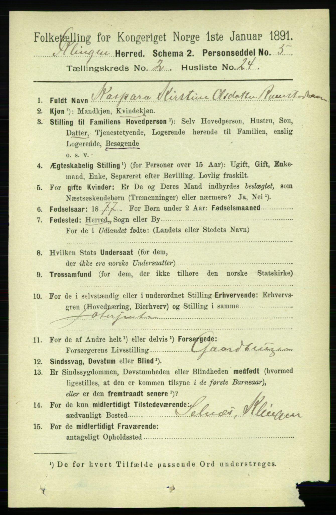 RA, 1891 census for 1746 Klinga, 1891, p. 638