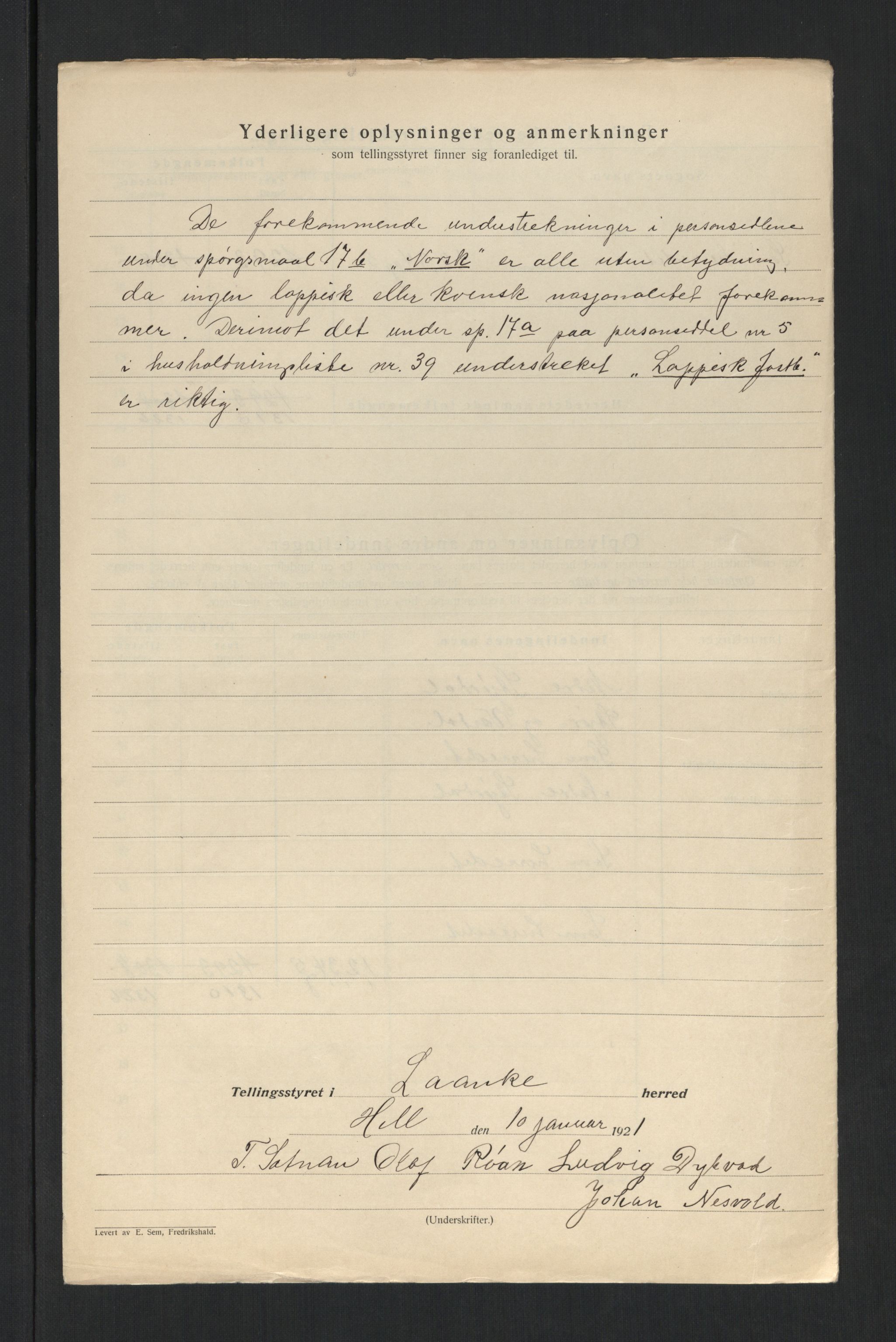 SAT, 1920 census for Lånke, 1920, p. 6