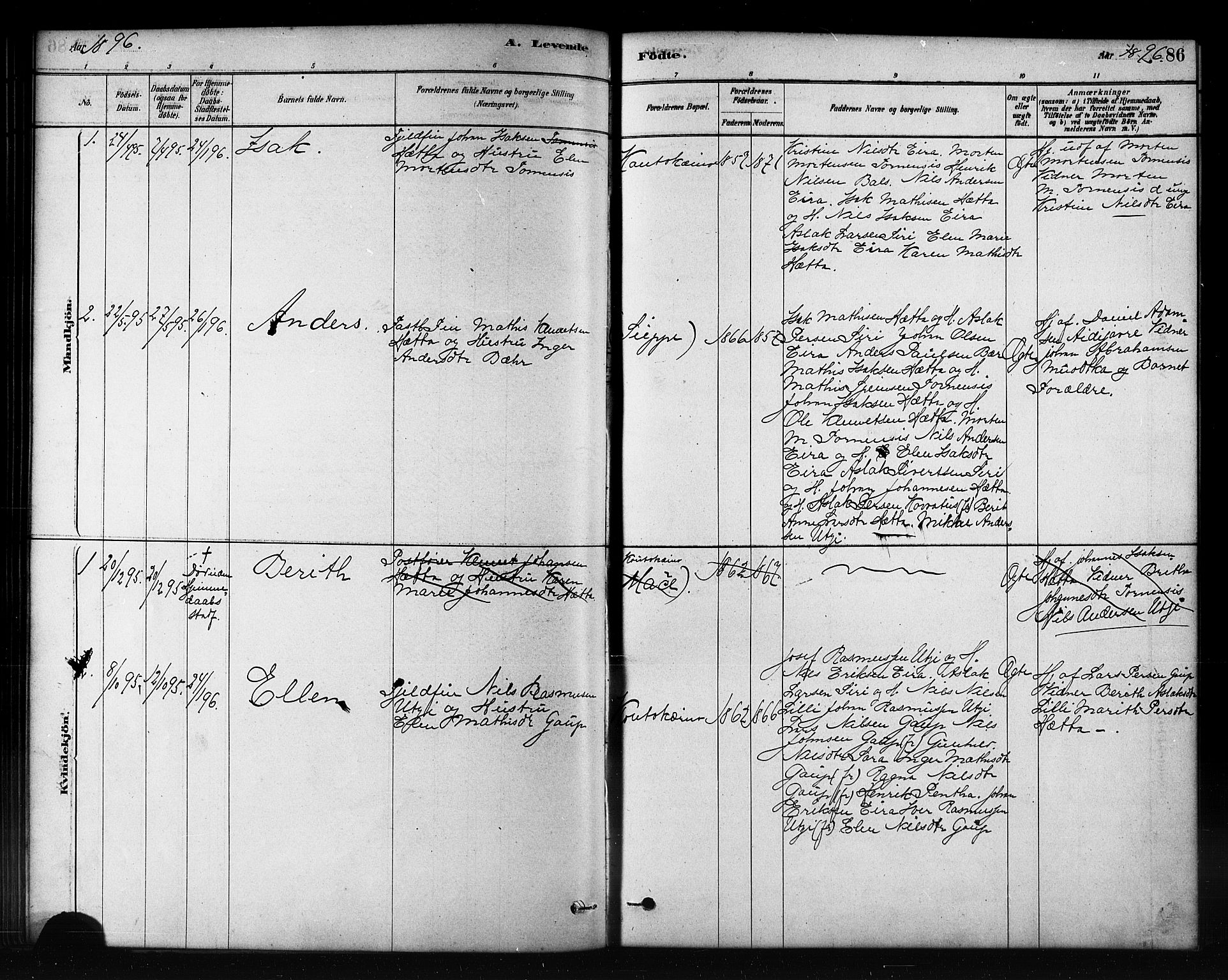 Kautokeino sokneprestembete, AV/SATØ-S-1340/H/Hb/L0002.klokk: Parish register (copy) no. 2, 1877-1896, p. 86