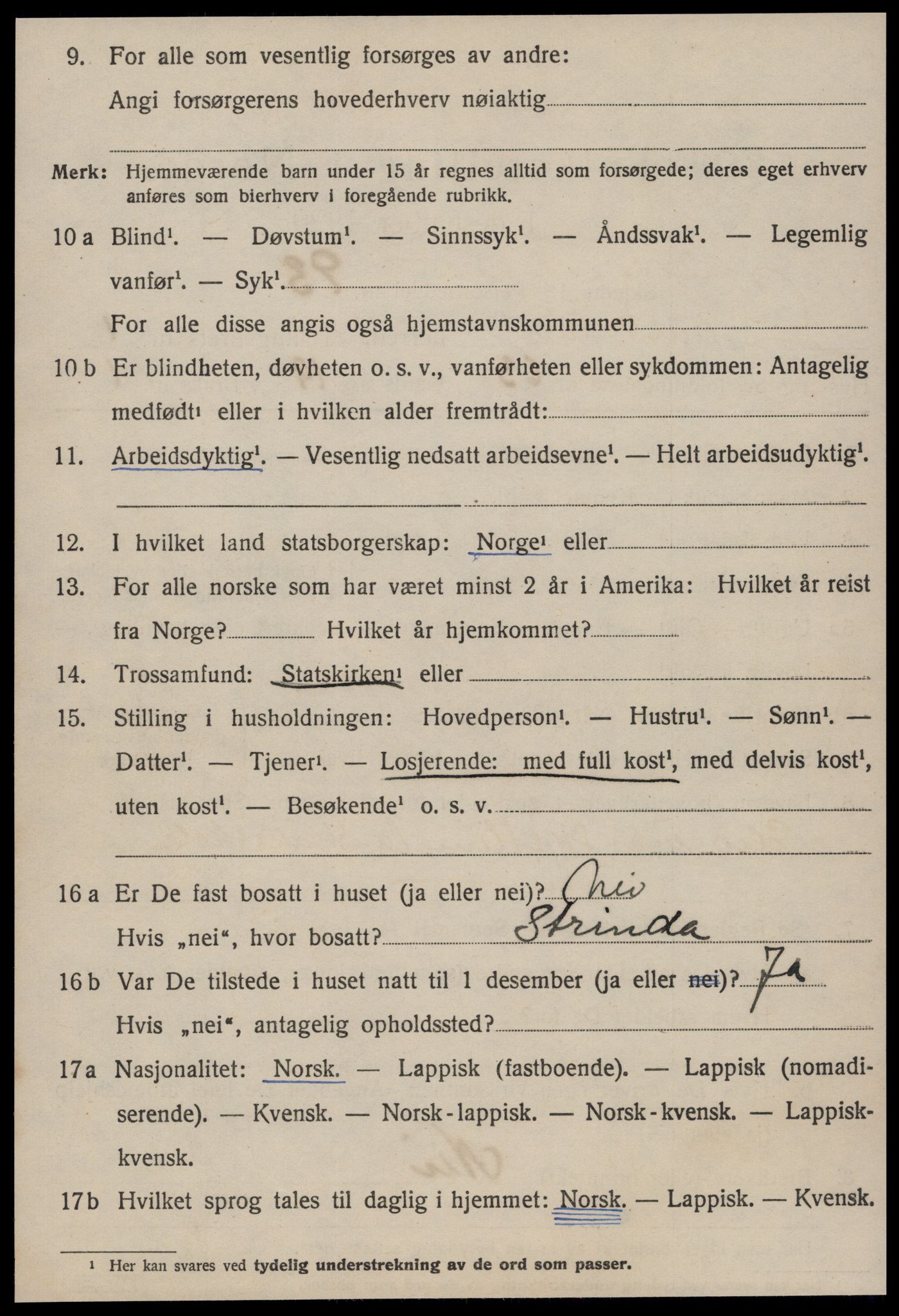 SAT, 1920 census for Leinstrand, 1920, p. 1552