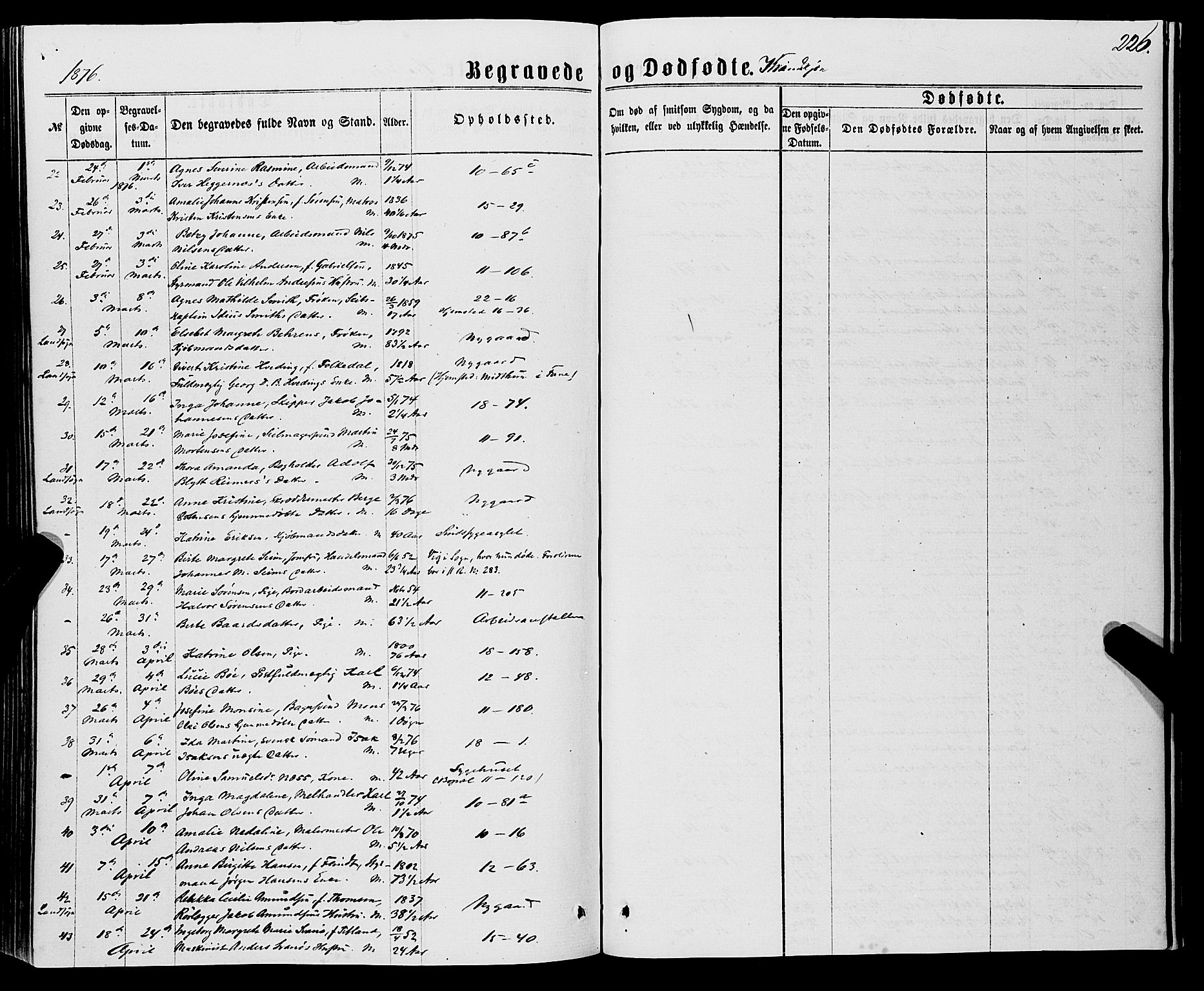 Domkirken sokneprestembete, AV/SAB-A-74801/H/Haa/L0042: Parish register (official) no. E 3, 1863-1876, p. 226