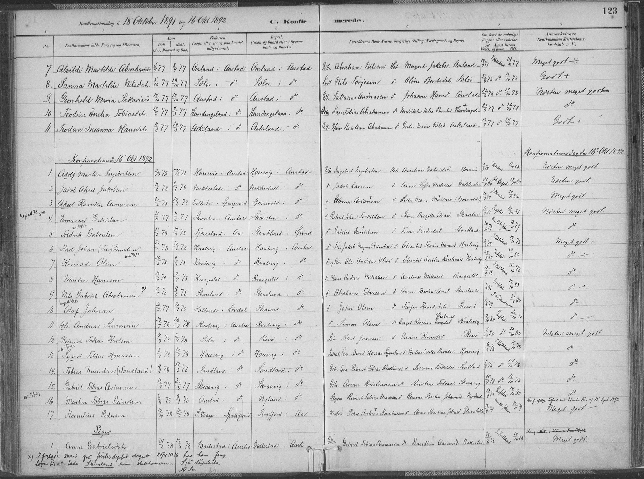 Lyngdal sokneprestkontor, AV/SAK-1111-0029/F/Fa/Faa/L0004: Parish register (official) no. A 4, 1883-1904, p. 123