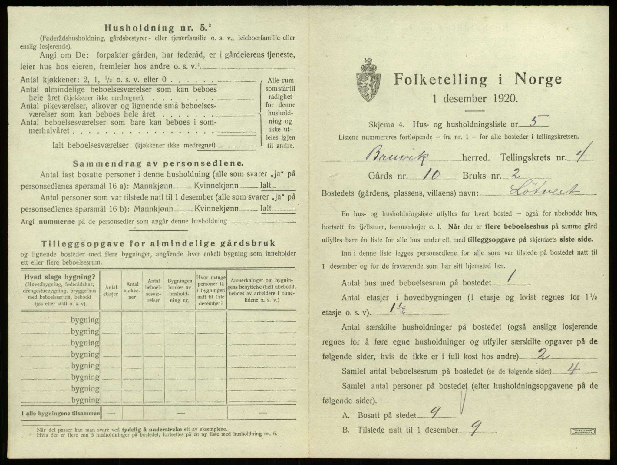 SAB, 1920 census for Bruvik, 1920, p. 246