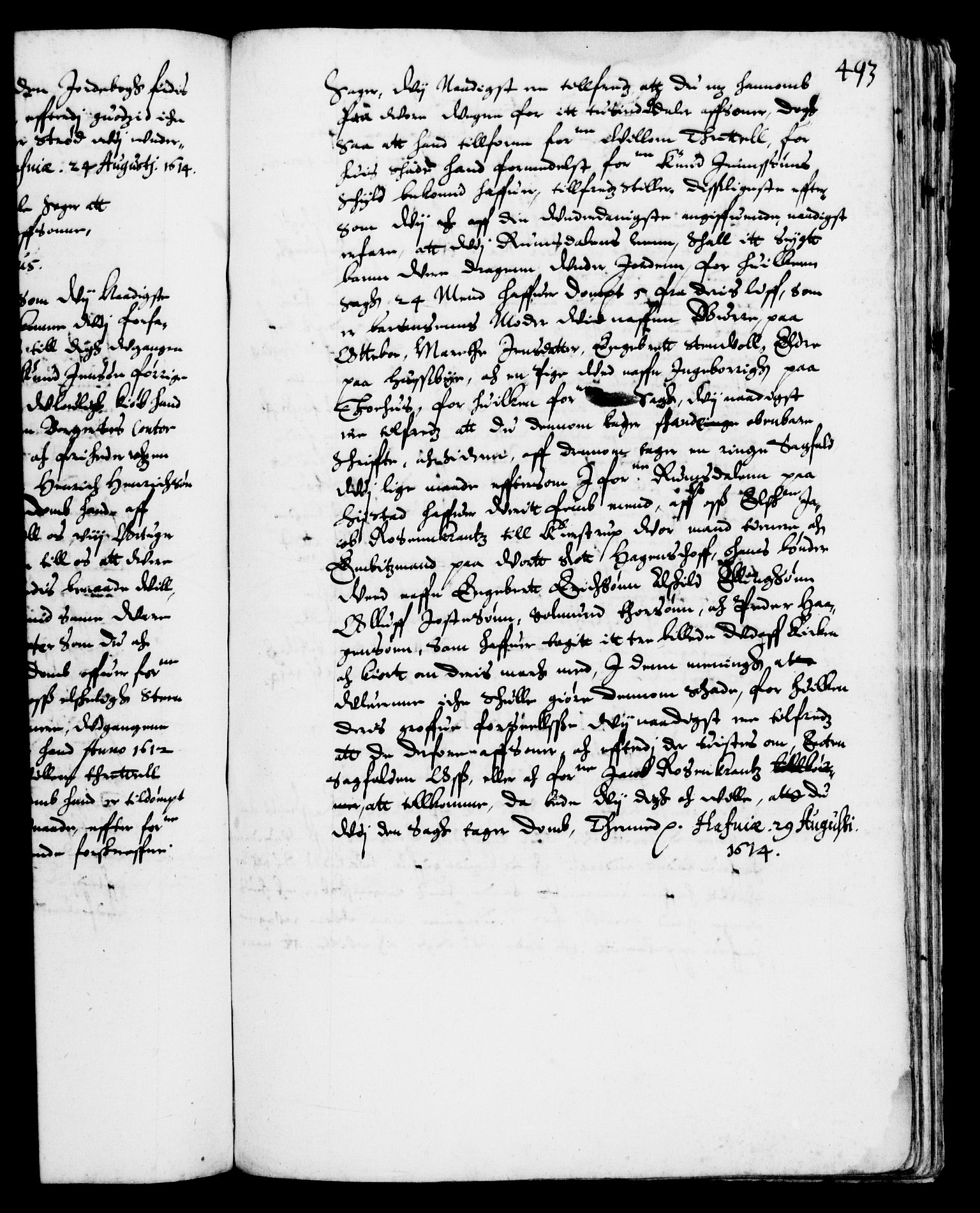 Danske Kanselli 1572-1799, RA/EA-3023/F/Fc/Fca/Fcab/L0003: Norske tegnelser (mikrofilm), 1596-1616, p. 493a