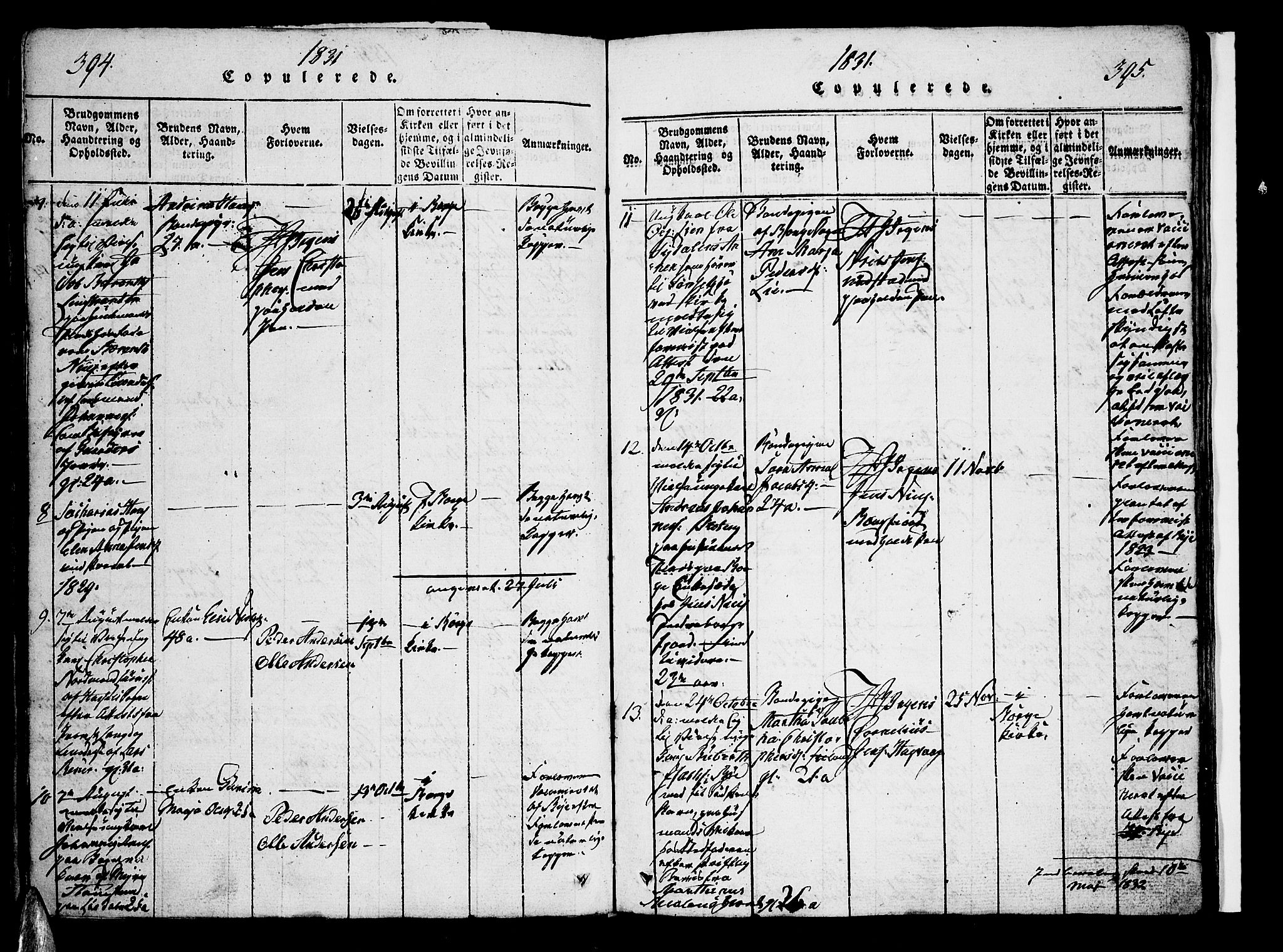 Ministerialprotokoller, klokkerbøker og fødselsregistre - Nordland, SAT/A-1459/880/L1130: Parish register (official) no. 880A04, 1821-1843, p. 394-395