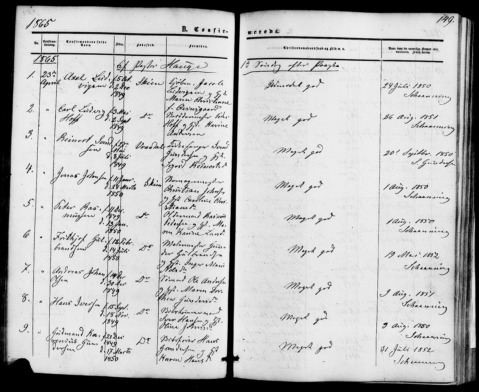 Skien kirkebøker, SAKO/A-302/F/Fa/L0007: Parish register (official) no. 7, 1856-1865, p. 149