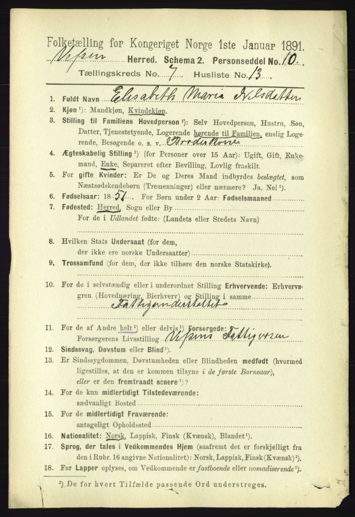 RA, 1891 census for 1824 Vefsn, 1891, p. 3769