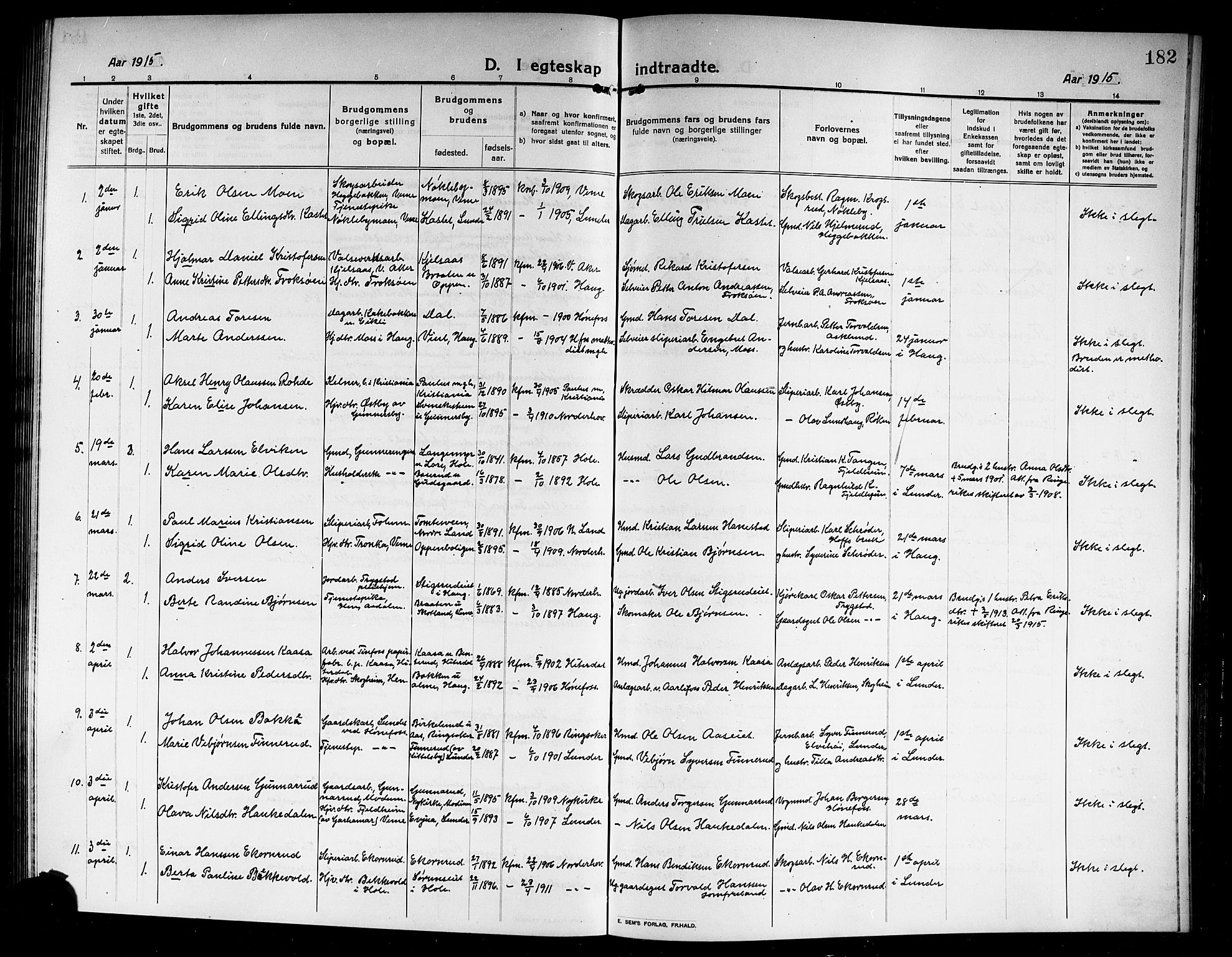 Norderhov kirkebøker, SAKO/A-237/G/Ga/L0009: Parish register (copy) no. I 9, 1913-1920, p. 182