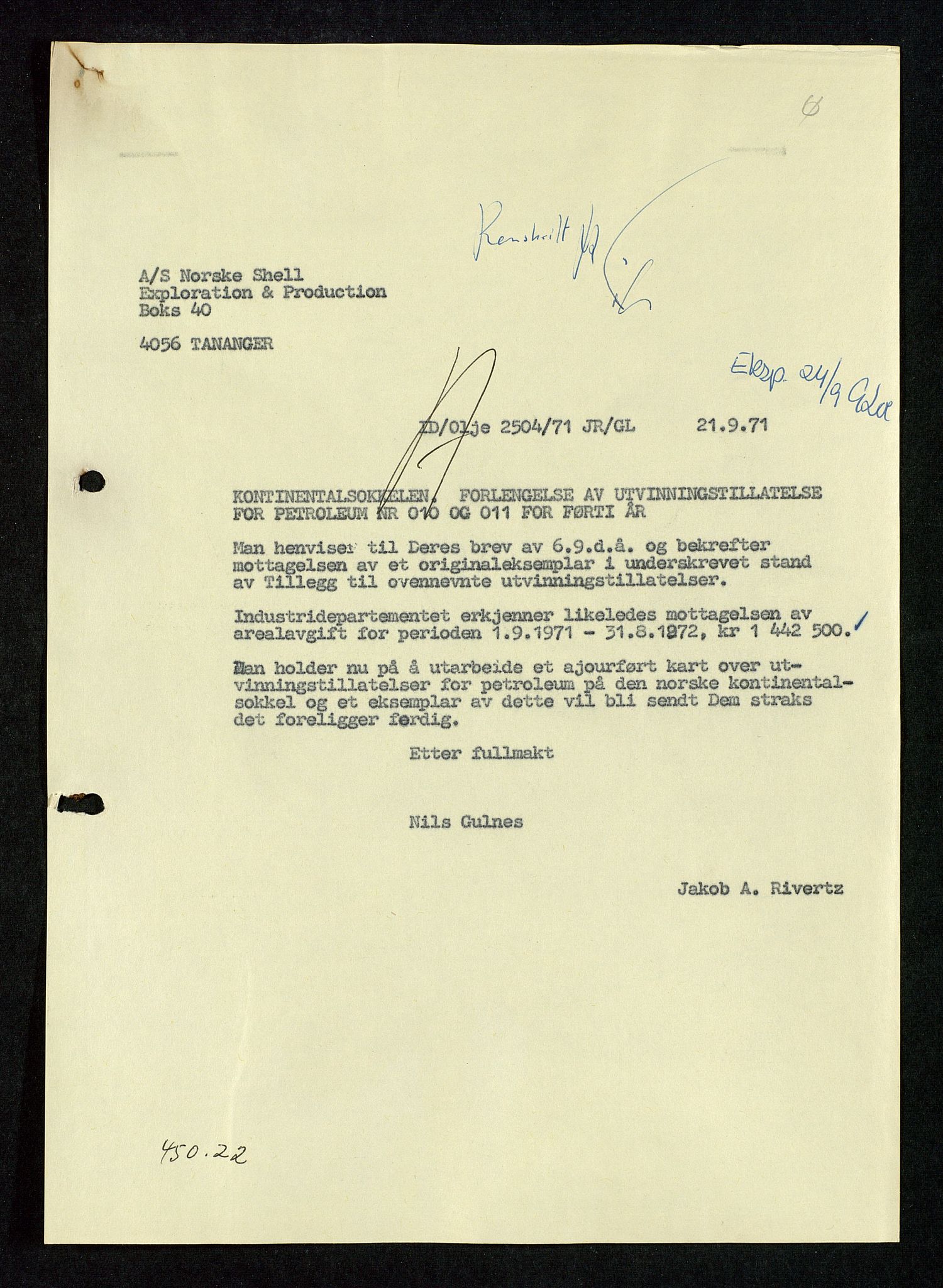 Industridepartementet, Oljekontoret, AV/SAST-A-101348/Da/L0004: Arkivnøkkel 711 - 712 Utvinningstillatelser, 1970-1971, p. 4