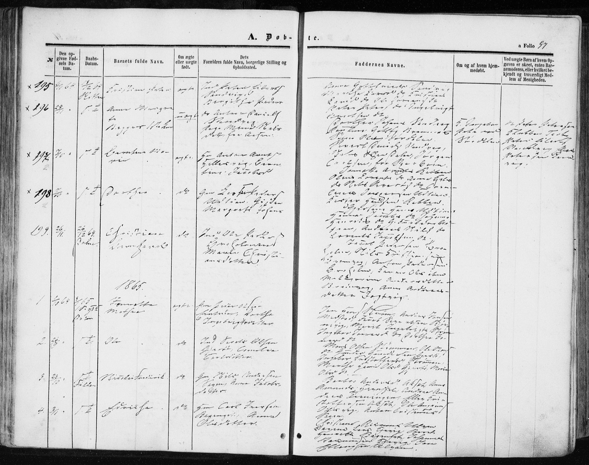 Ministerialprotokoller, klokkerbøker og fødselsregistre - Sør-Trøndelag, SAT/A-1456/634/L0531: Parish register (official) no. 634A07, 1861-1870, p. 97