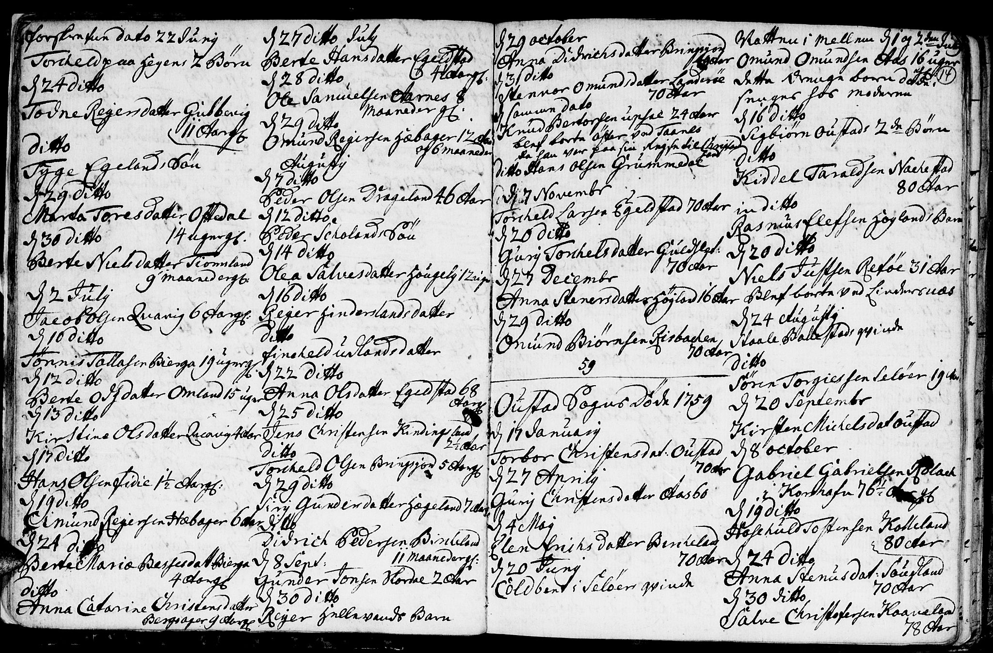 Lyngdal sokneprestkontor, AV/SAK-1111-0029/F/Fa/Fac/L0003: Parish register (official) no. A 3, 1750-1803, p. 14