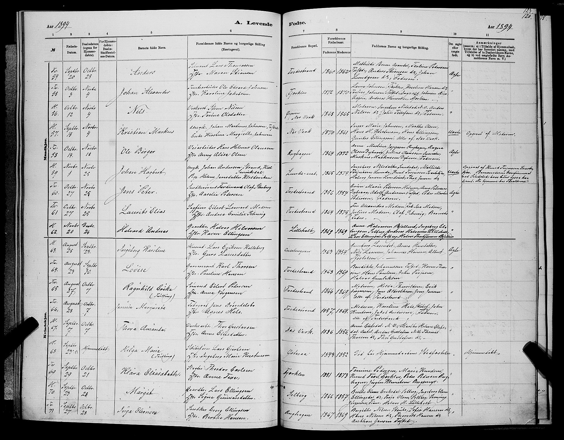 Holt sokneprestkontor, AV/SAK-1111-0021/F/Fb/L0010: Parish register (copy) no. B 10, 1883-1896, p. 120