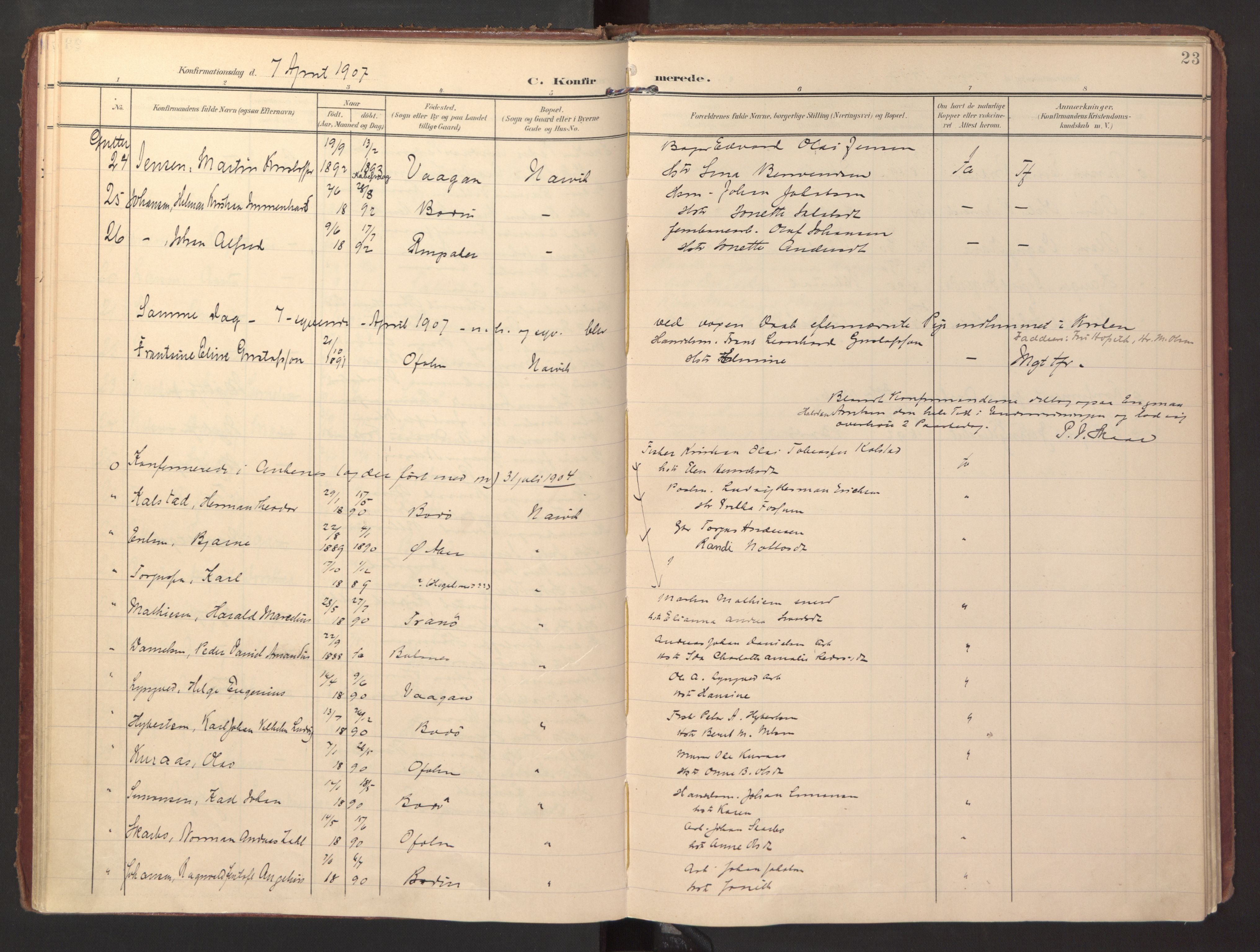 Ministerialprotokoller, klokkerbøker og fødselsregistre - Nordland, AV/SAT-A-1459/871/L0998: Parish register (official) no. 871A14, 1902-1921, p. 23