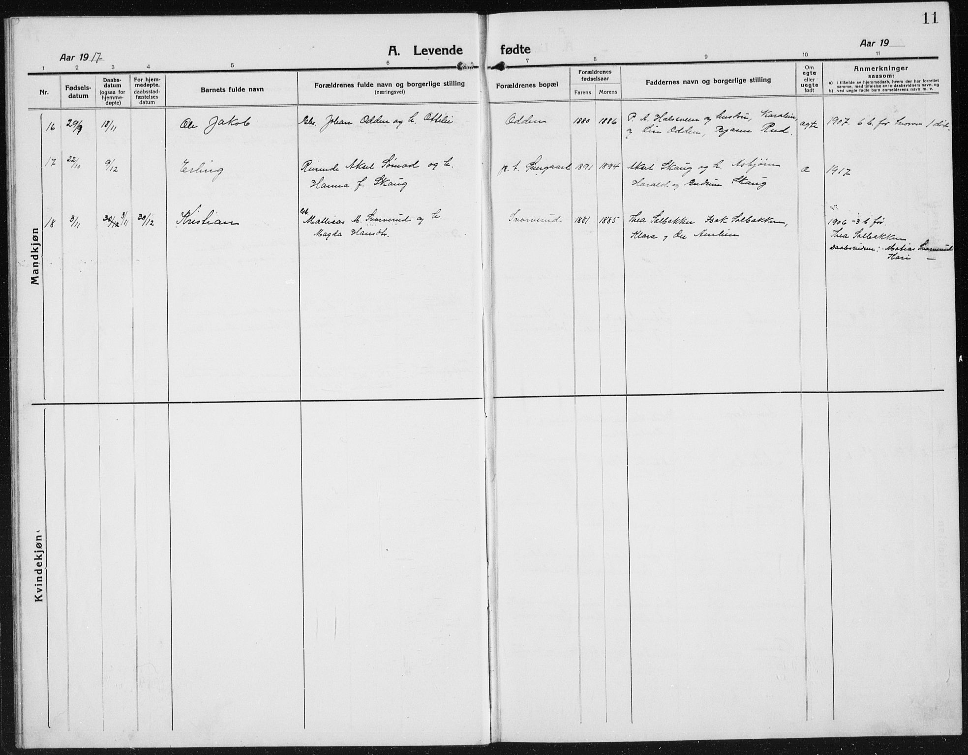 Kolbu prestekontor, SAH/PREST-110/H/Ha/Hab/L0006: Parish register (copy) no. 6, 1916-1934, p. 11