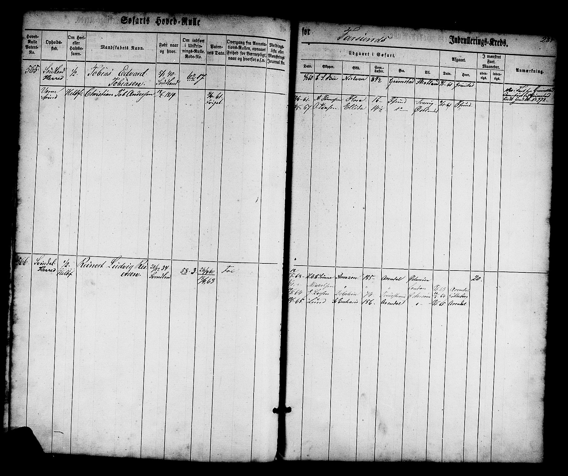 Farsund mønstringskrets, SAK/2031-0017/F/Fb/L0013: Hovedrulle nr 1-574, Z-5, 1860-1869, p. 286