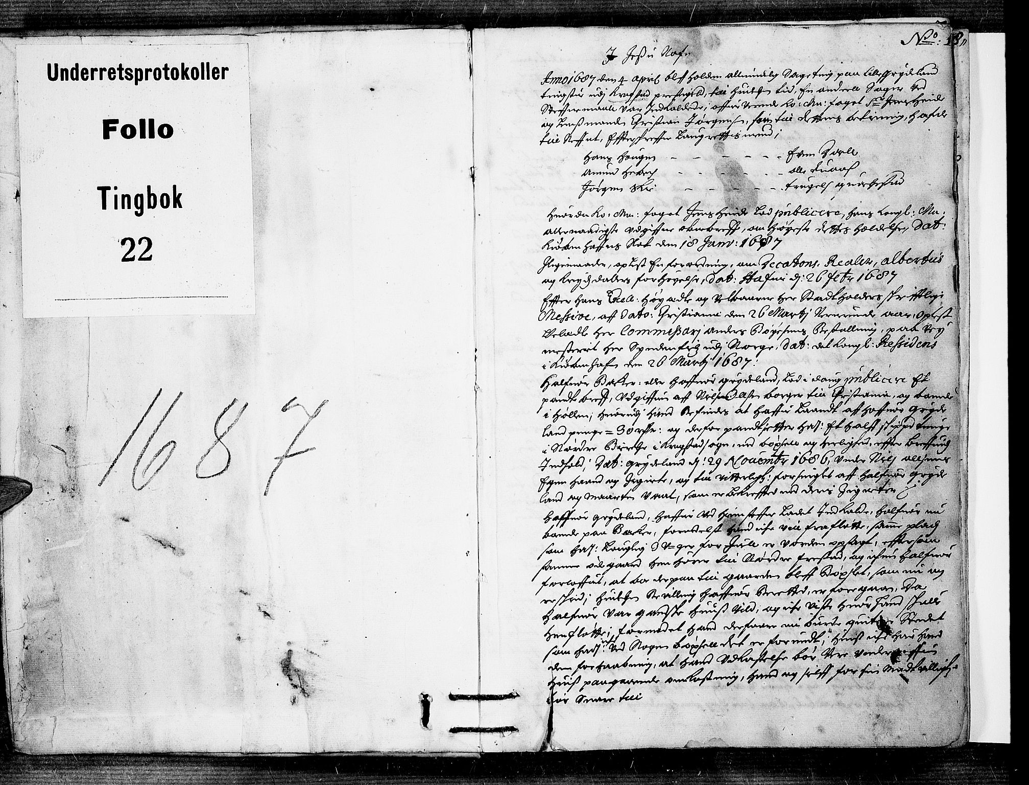 Follo sorenskriveri, SAO/A-10274/F/Fb/Fba/L0022: Tingbok, 1687, p. 0b-1a