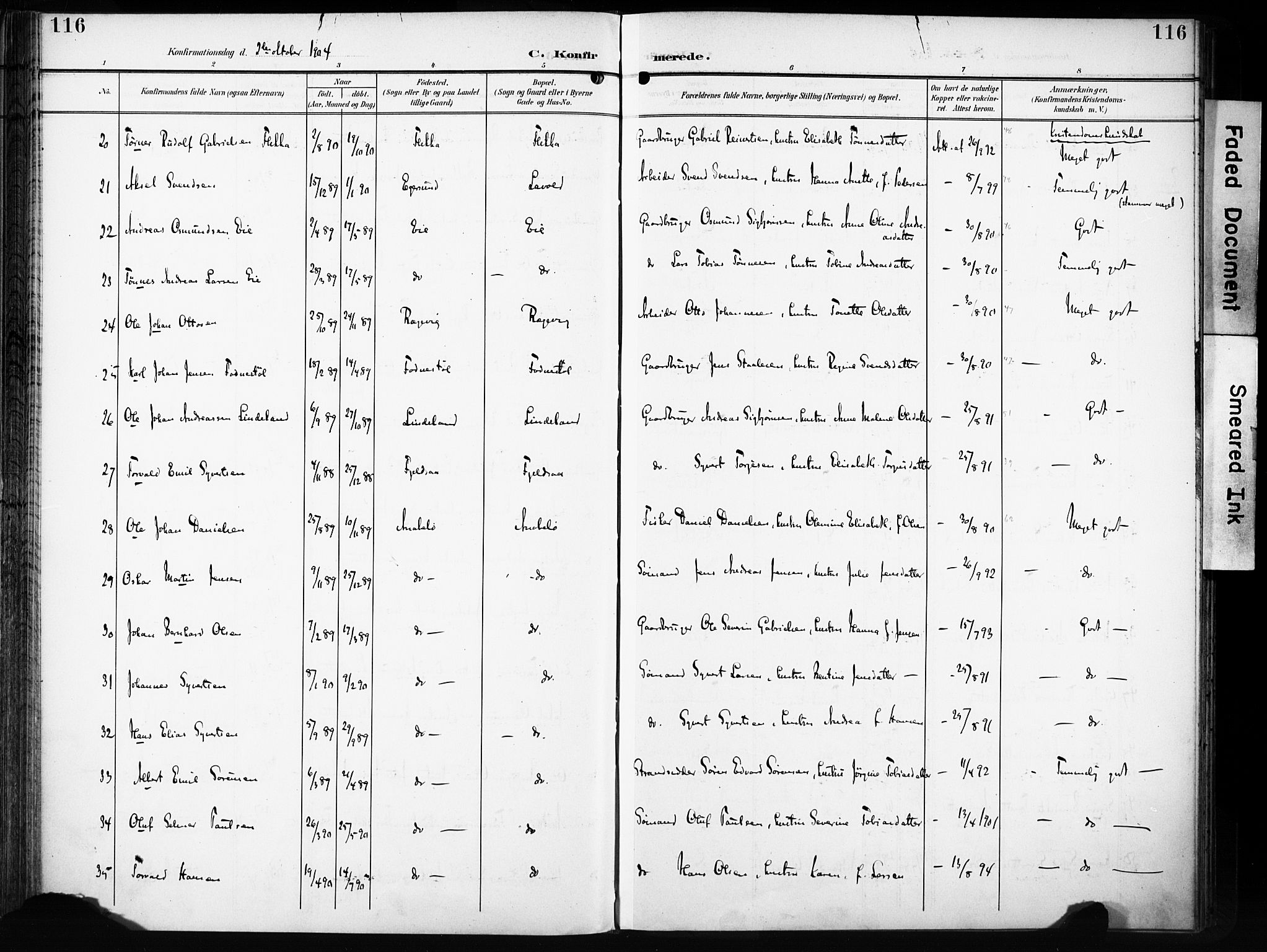 Flekkefjord sokneprestkontor, AV/SAK-1111-0012/F/Fa/Fac/L0009: Parish register (official) no. A 9, 1899-1909, p. 116