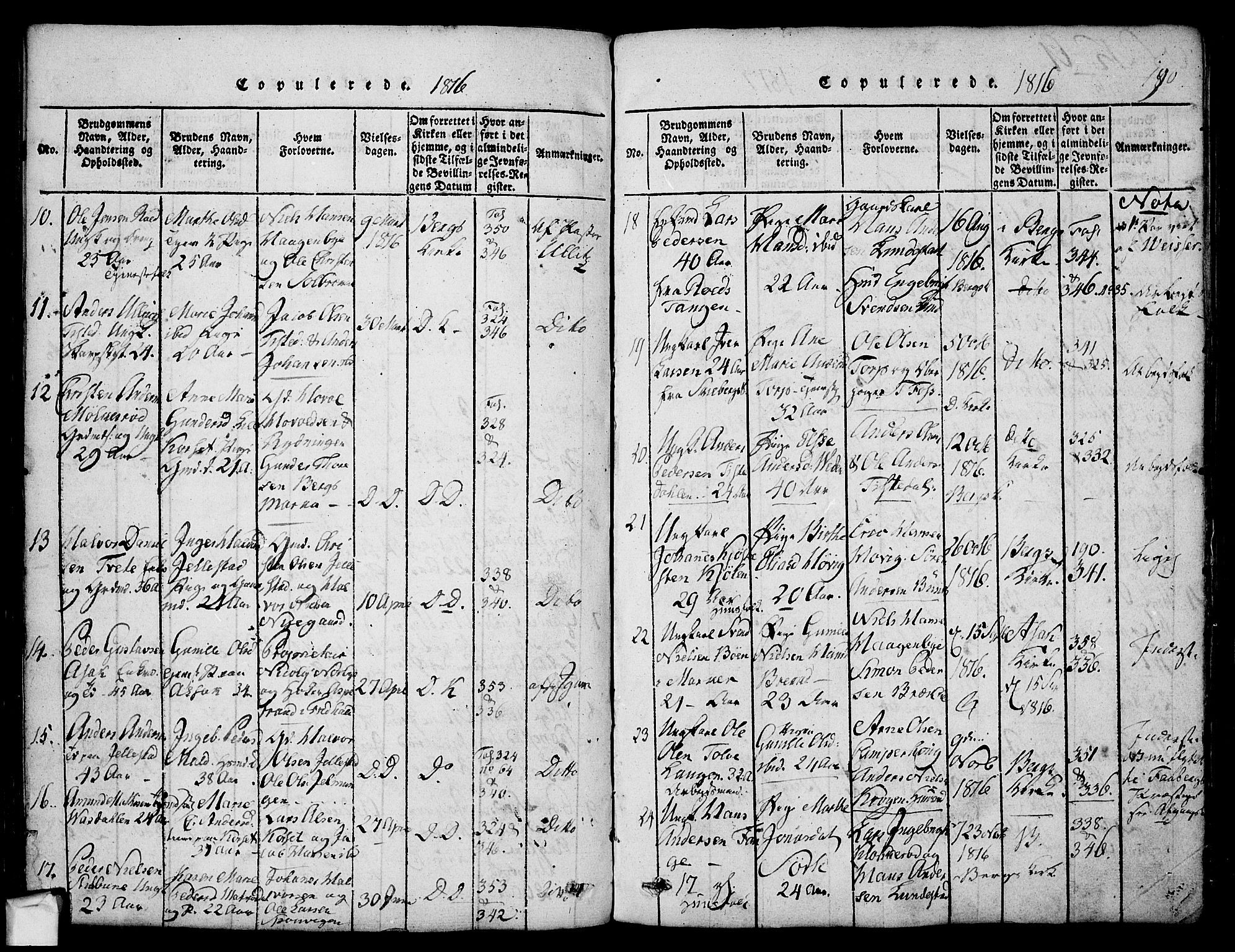 Berg prestekontor Kirkebøker, AV/SAO-A-10902/F/Fa/L0002: Parish register (official) no. I 2, 1815-1831, p. 190