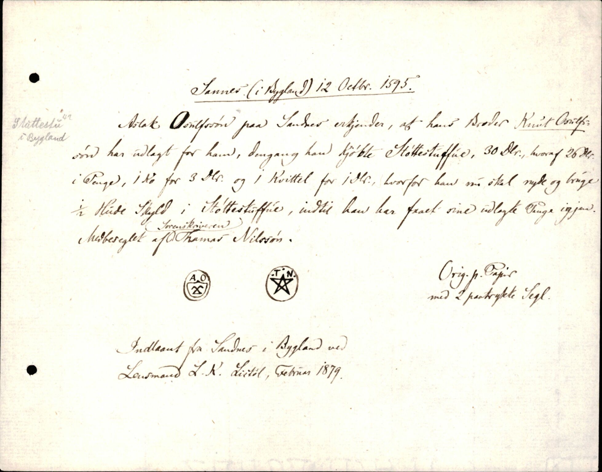 Riksarkivets diplomsamling, AV/RA-EA-5965/F35/F35d/L0002: Innlånte diplomer, seddelregister, 1592-1620, p. 111