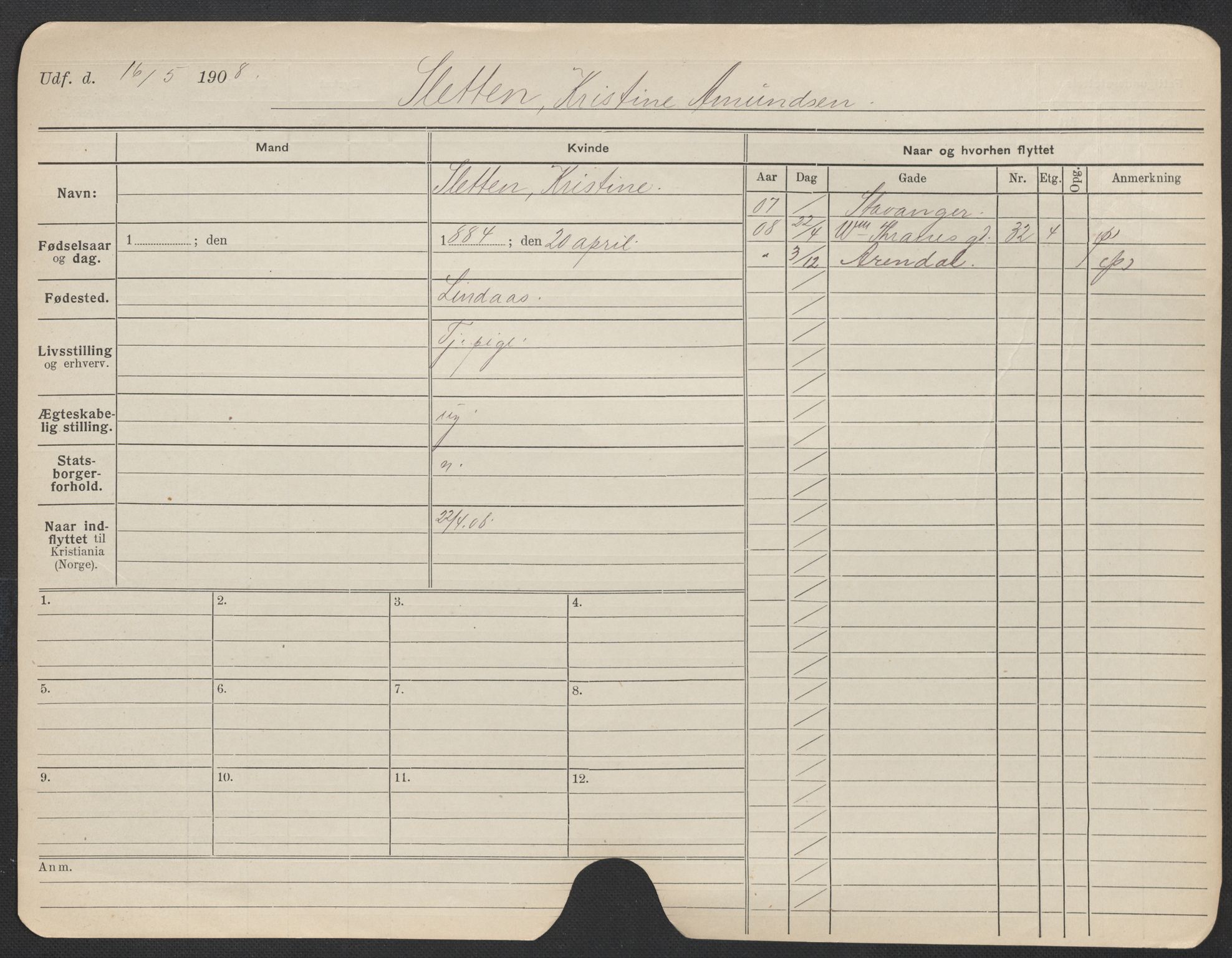 Oslo folkeregister, Registerkort, AV/SAO-A-11715/F/Fa/Fac/L0024: Kvinner, 1906-1914, p. 14a