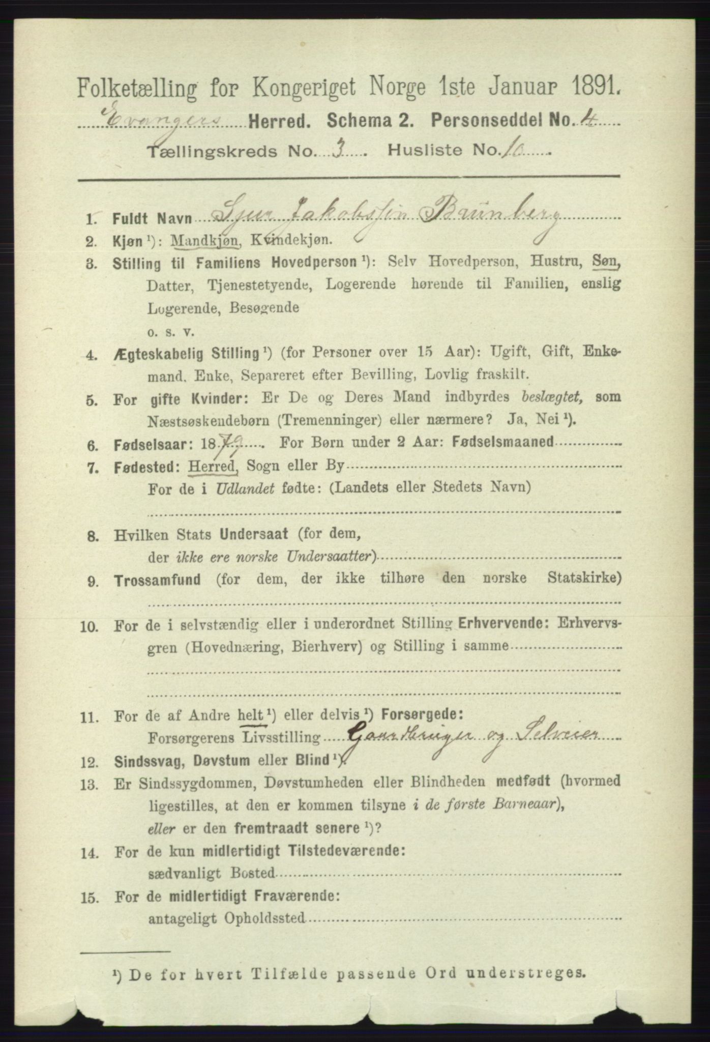RA, 1891 census for 1237 Evanger, 1891, p. 922