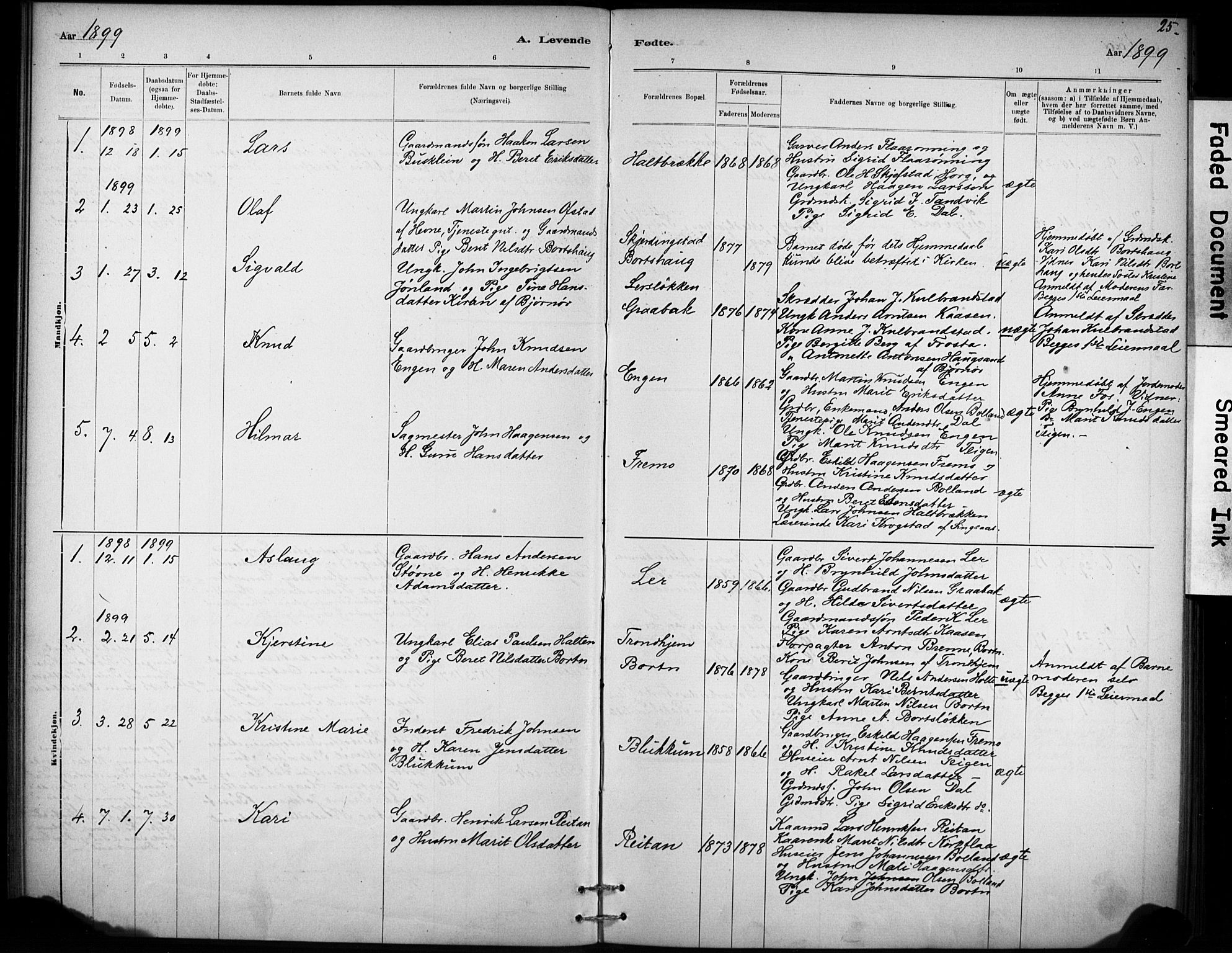 Ministerialprotokoller, klokkerbøker og fødselsregistre - Sør-Trøndelag, AV/SAT-A-1456/693/L1119: Parish register (official) no. 693A01, 1887-1905, p. 25
