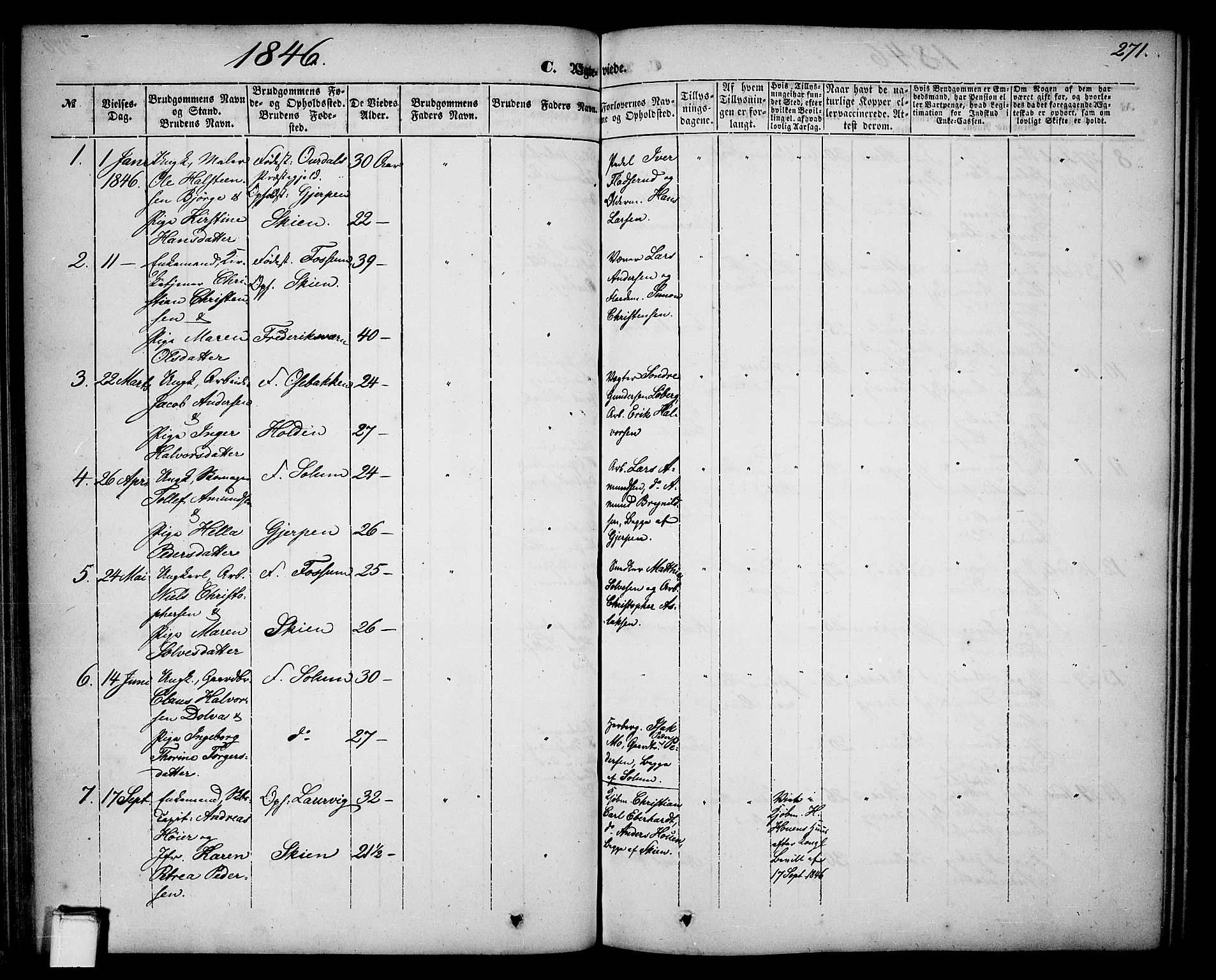 Skien kirkebøker, SAKO/A-302/G/Ga/L0004: Parish register (copy) no. 4, 1843-1867, p. 271