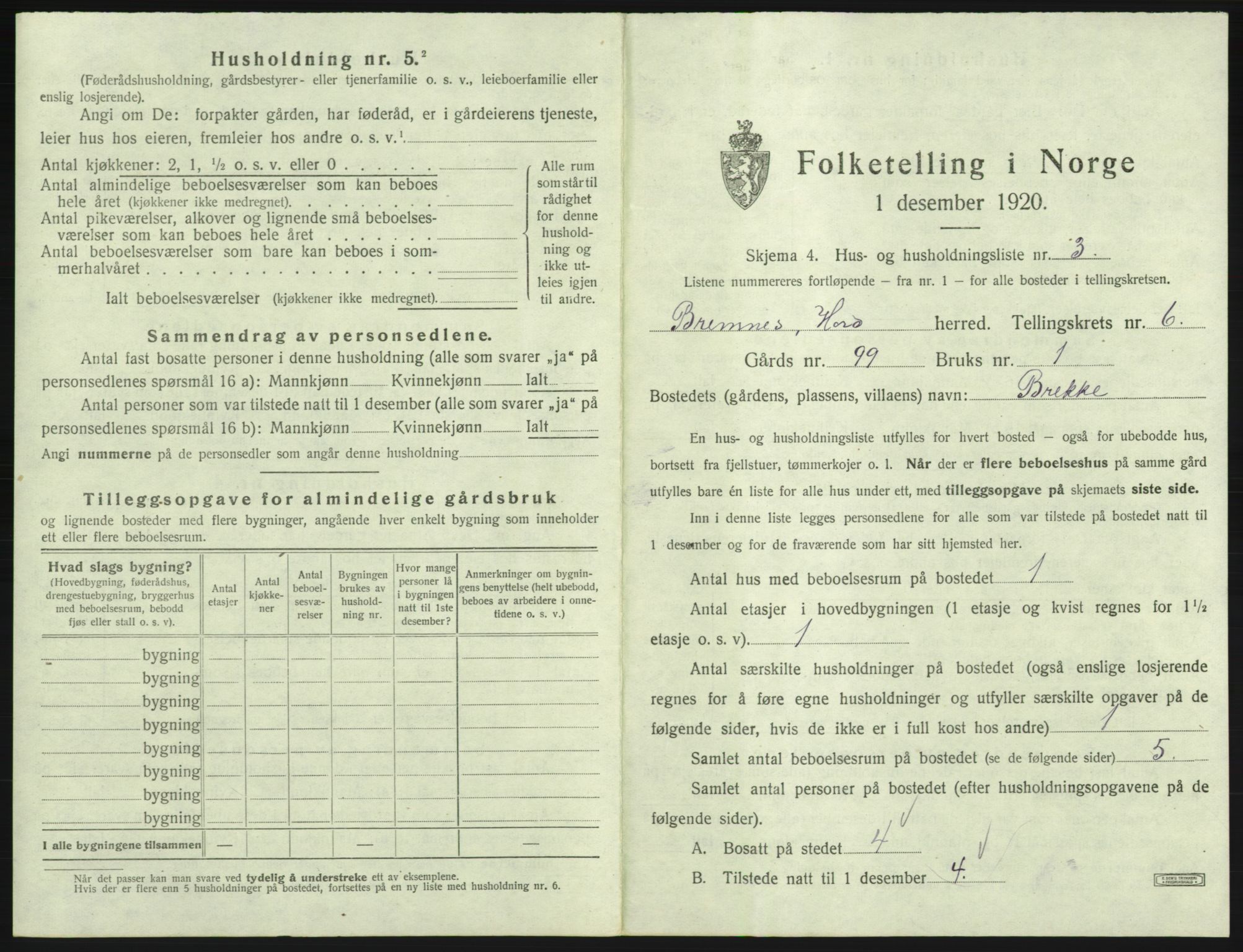 SAB, 1920 census for Bremnes, 1920, p. 366