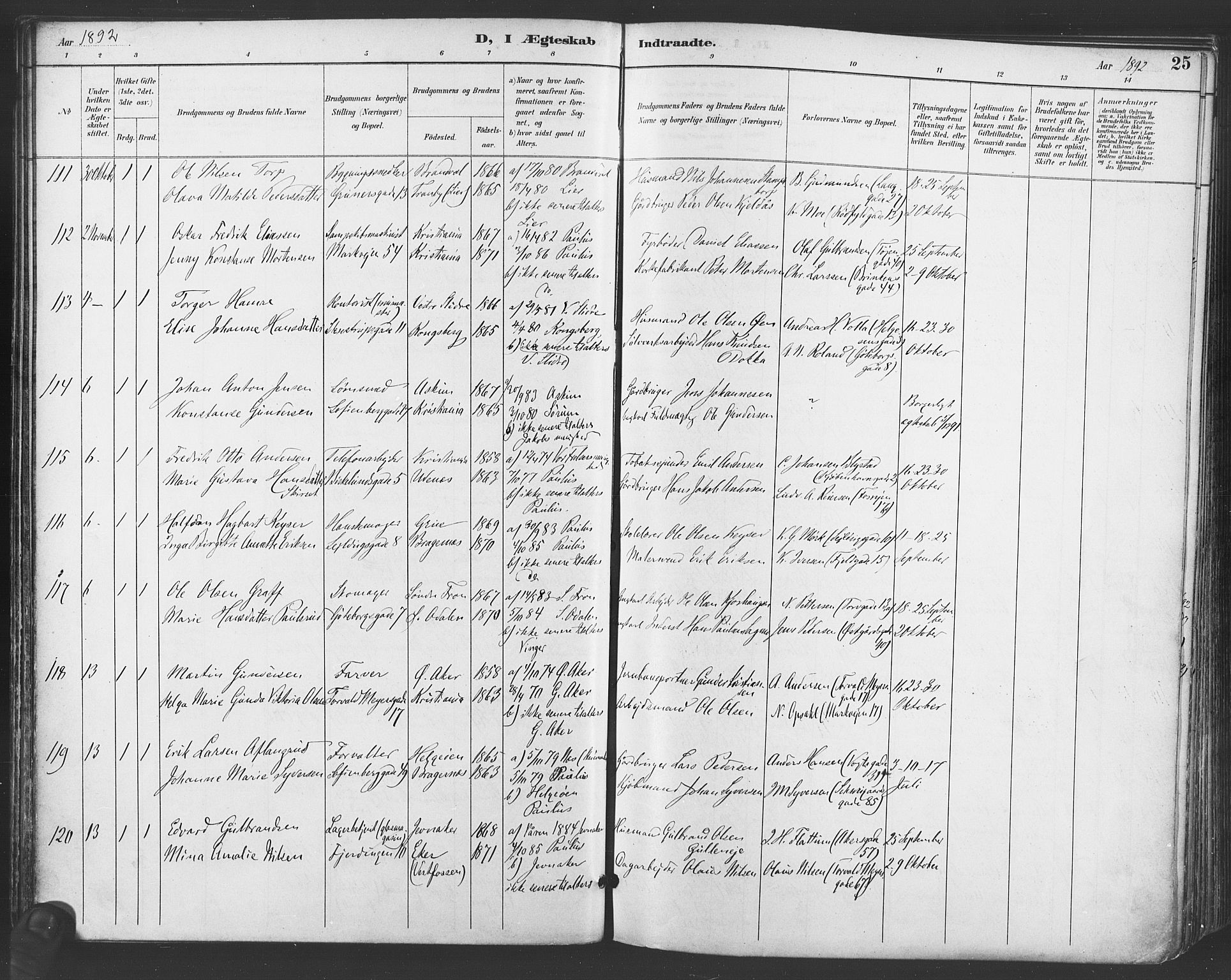 Paulus prestekontor Kirkebøker, SAO/A-10871/F/Fa/L0009: Parish register (official) no. 9, 1891-1901, p. 25