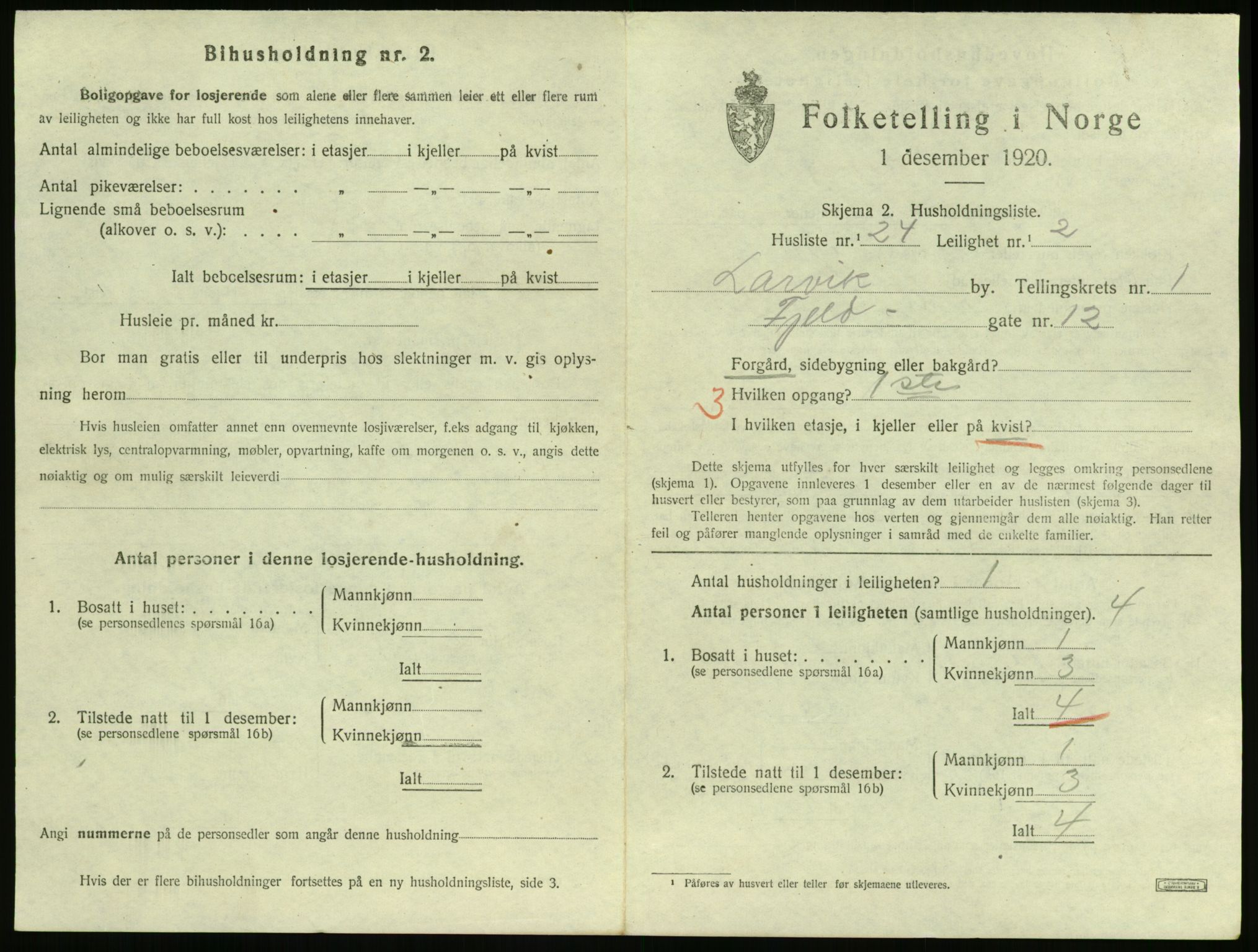 SAKO, 1920 census for Larvik, 1920, p. 3108