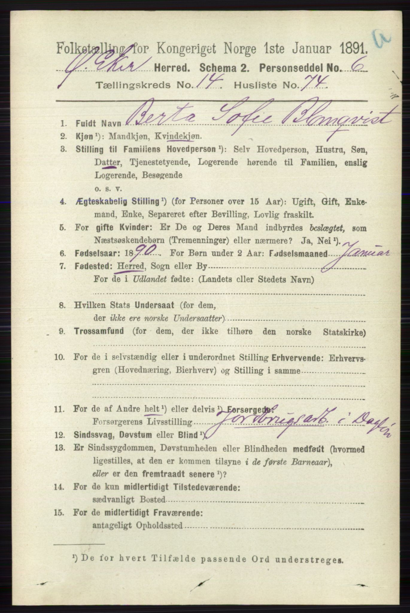 RA, 1891 census for 0624 Øvre Eiker, 1891, p. 6917