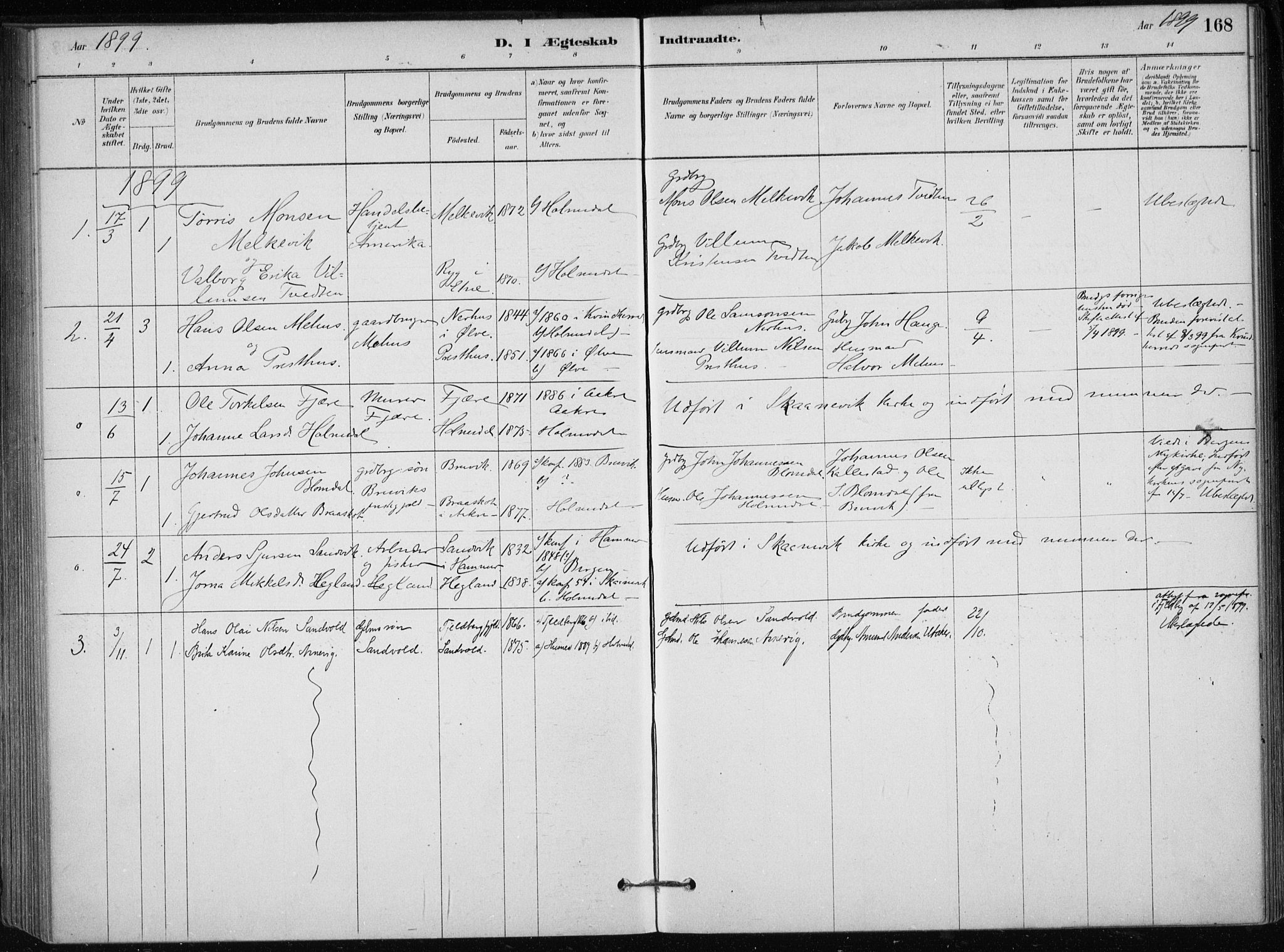 Skånevik sokneprestembete, SAB/A-77801/H/Haa: Parish register (official) no. C  1, 1879-1917, p. 168