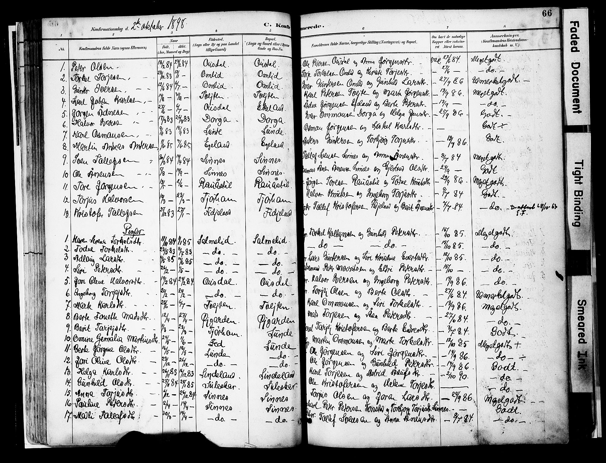 Sirdal sokneprestkontor, SAK/1111-0036/F/Fa/Faa/L0001: Parish register (official) no. A 1, 1887-1910, p. 66