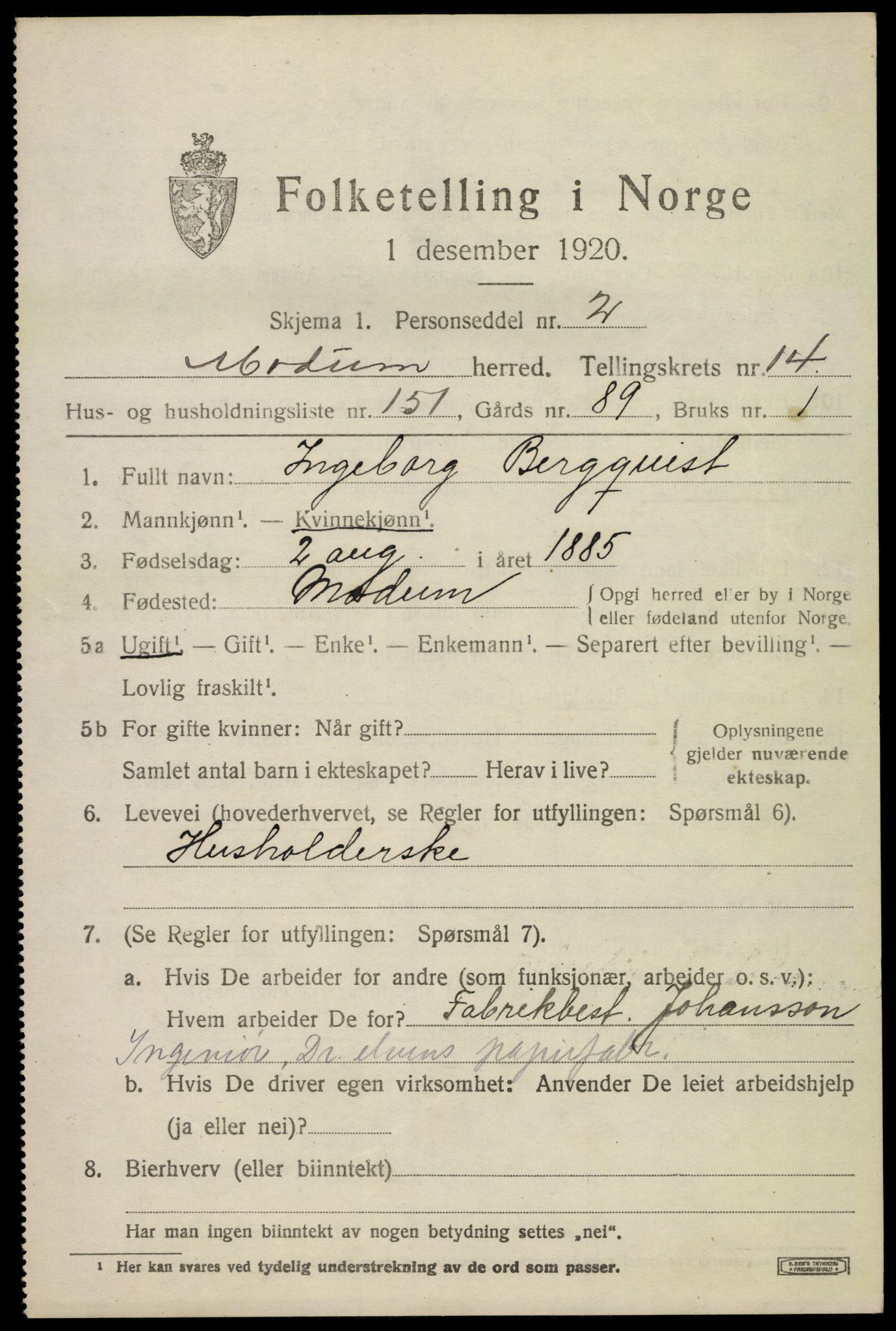 SAKO, 1920 census for Modum, 1920, p. 17949