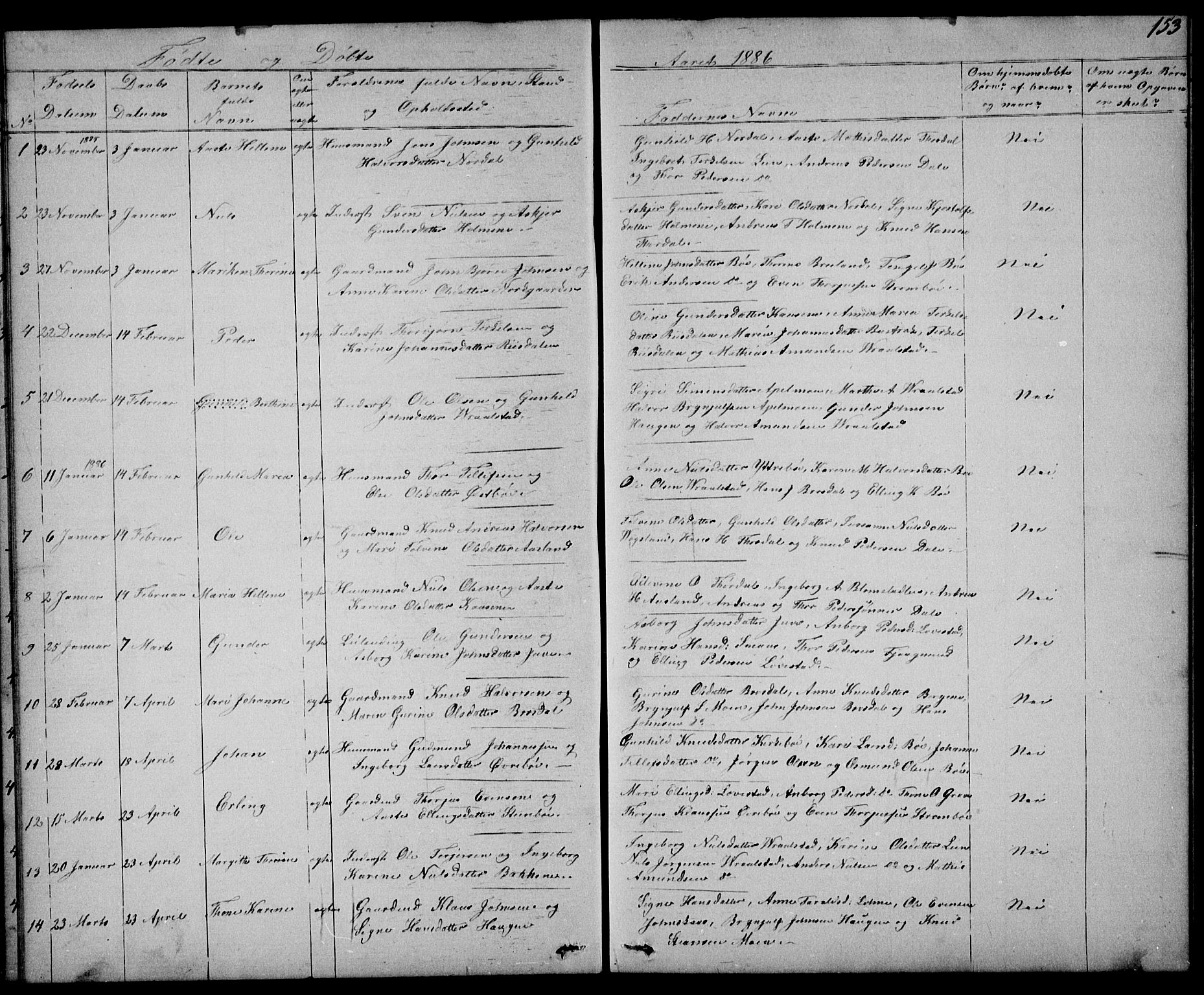 Drangedal kirkebøker, SAKO/A-258/G/Gb/L0001: Parish register (copy) no. II 1, 1856-1894, p. 153