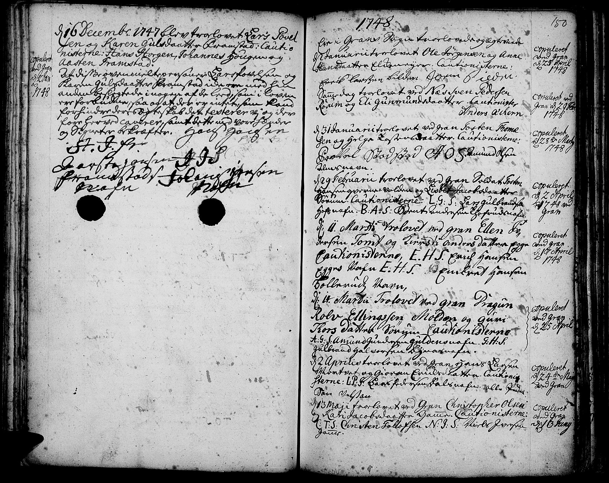 Gran prestekontor, SAH/PREST-112/H/Ha/Haa/L0003: Parish register (official) no. 3, 1745-1758, p. 150