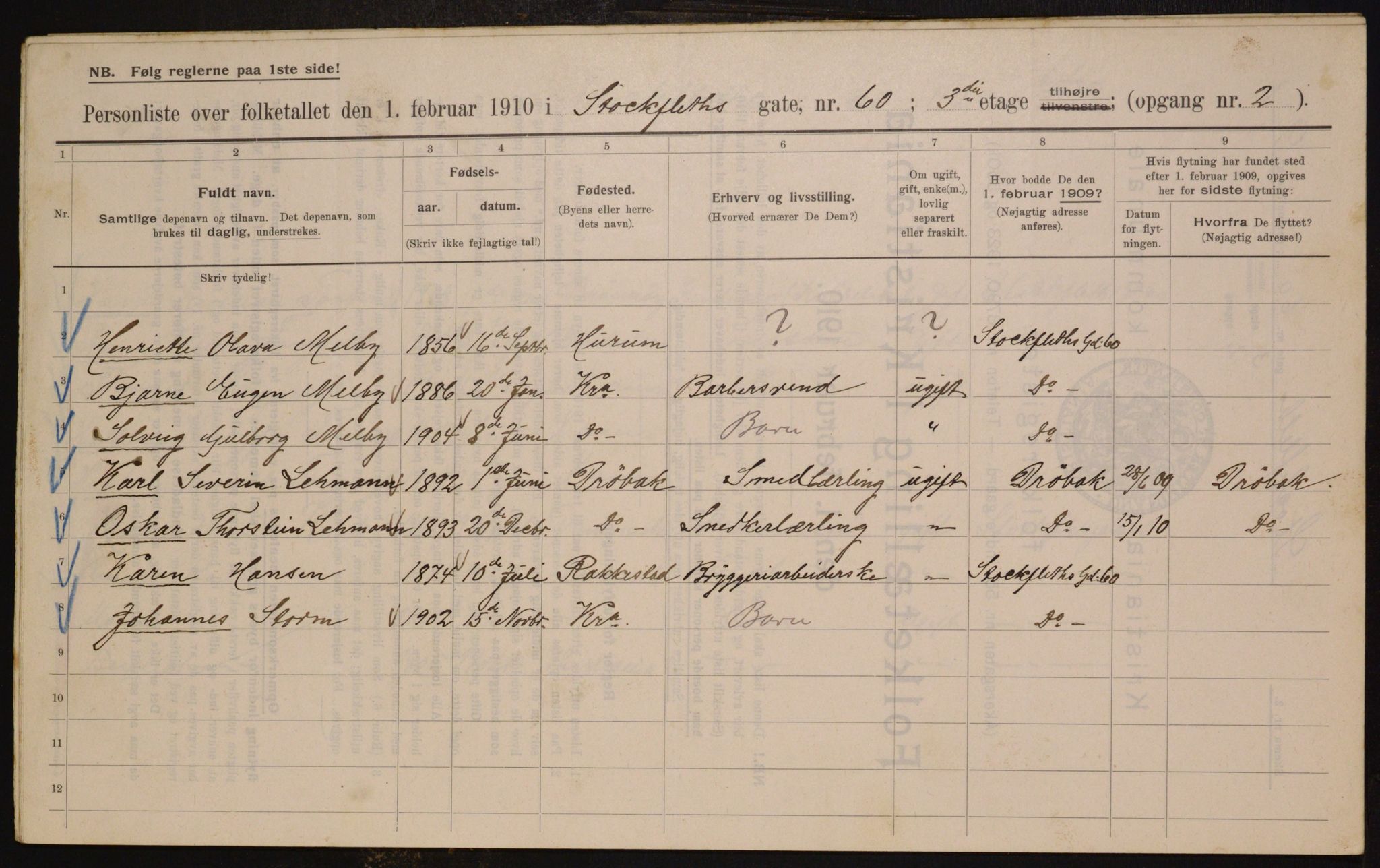 OBA, Municipal Census 1910 for Kristiania, 1910, p. 97214