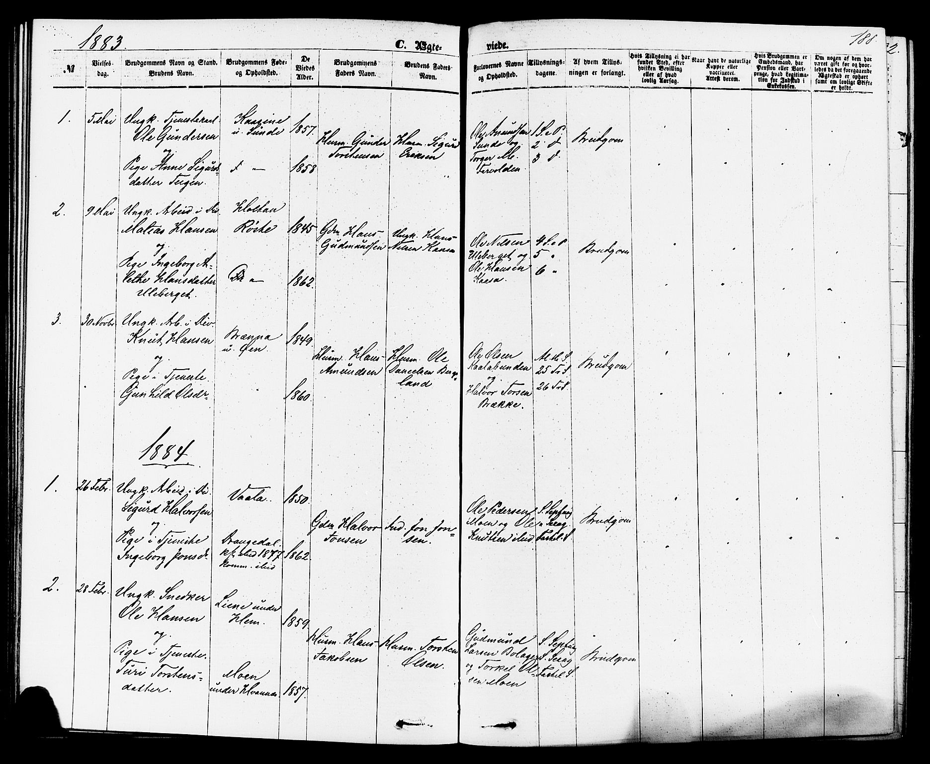 Sauherad kirkebøker, SAKO/A-298/F/Fa/L0008: Parish register (official) no. I 8, 1873-1886, p. 188