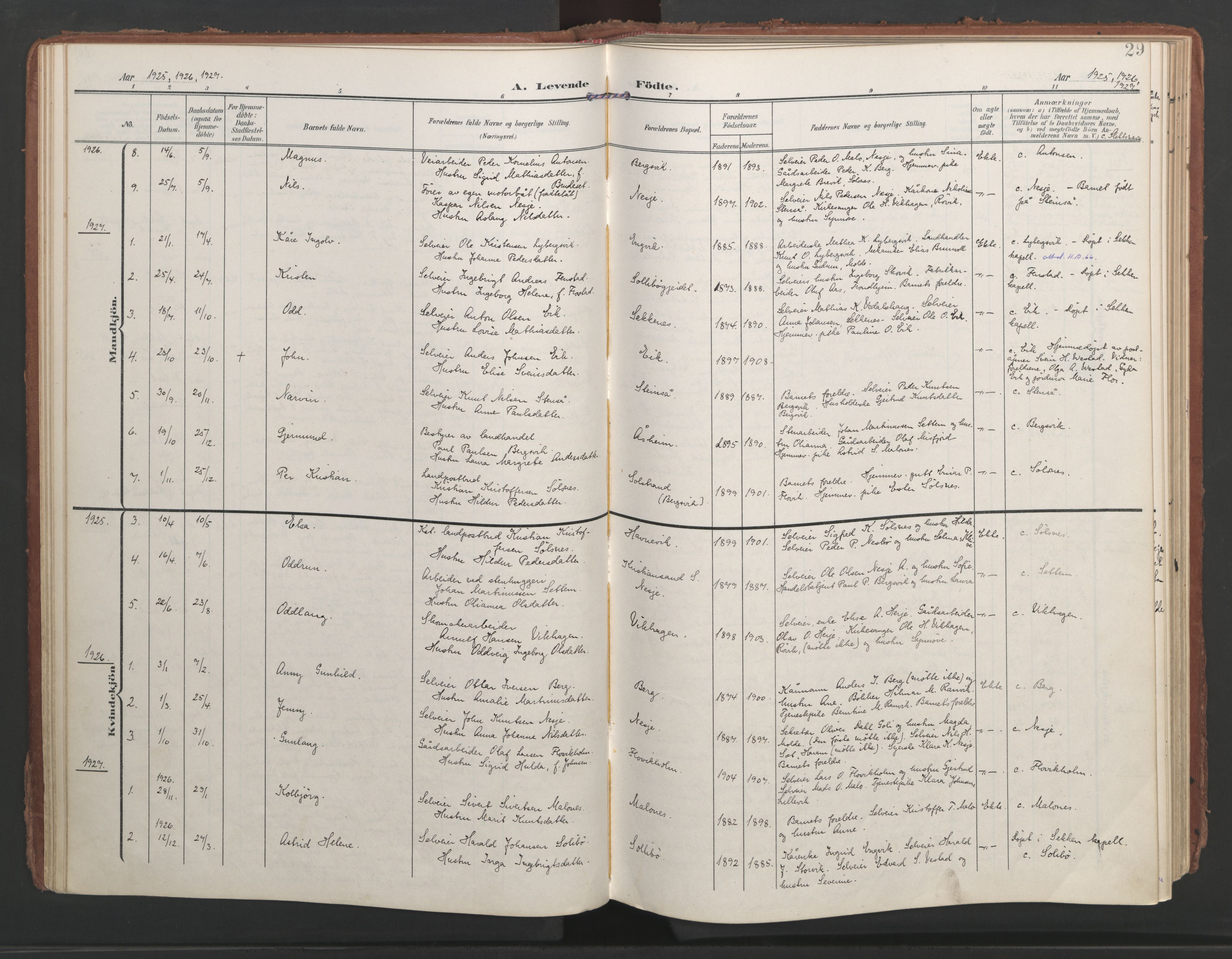 Ministerialprotokoller, klokkerbøker og fødselsregistre - Møre og Romsdal, AV/SAT-A-1454/547/L0605: Parish register (official) no. 547A07, 1907-1936, p. 29