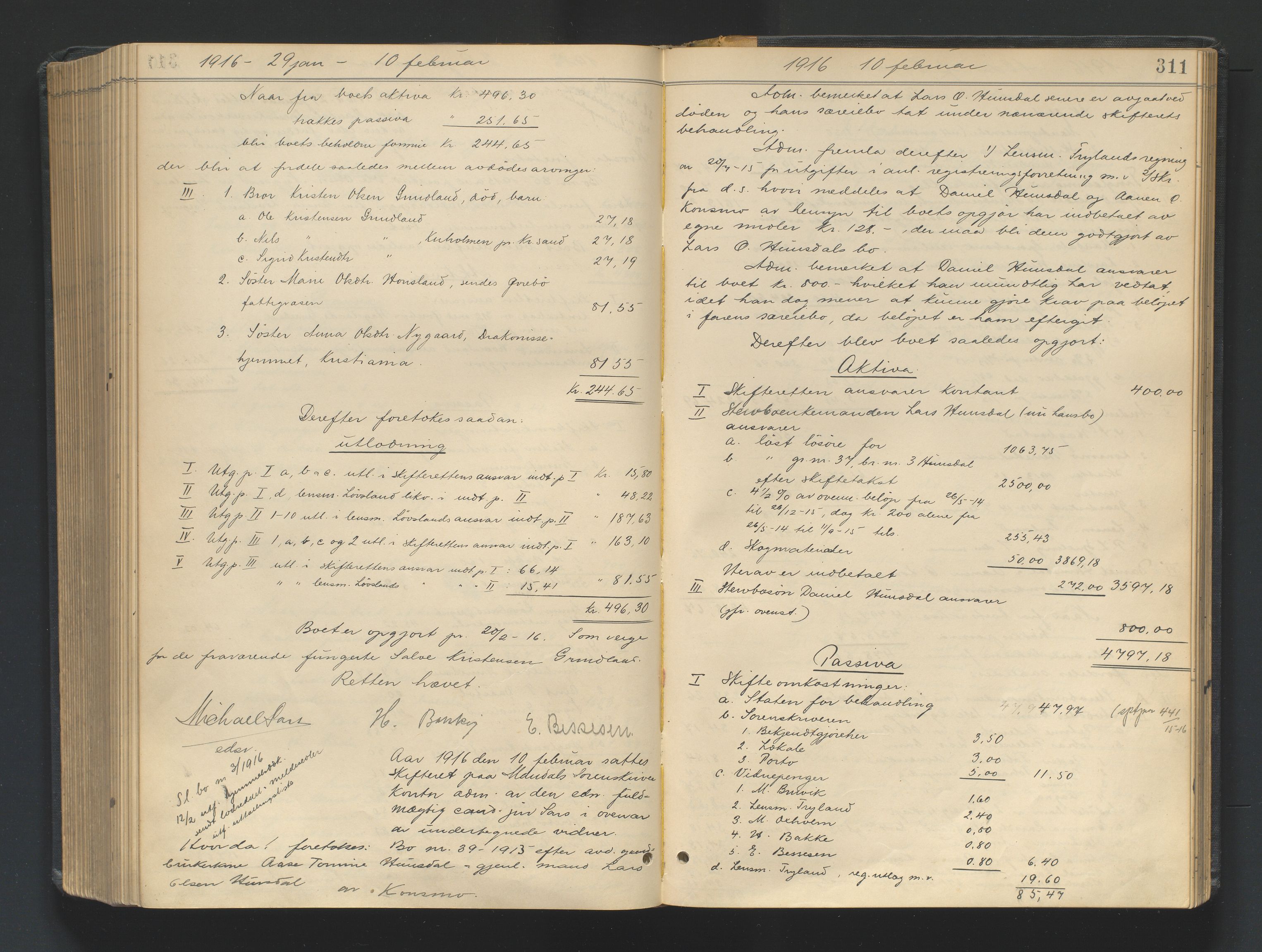Mandal sorenskriveri, SAK/1221-0005/001/H/Hc/L0098: Skifteutlodningsprotokoll nr 7, 1910-1917, p. 311