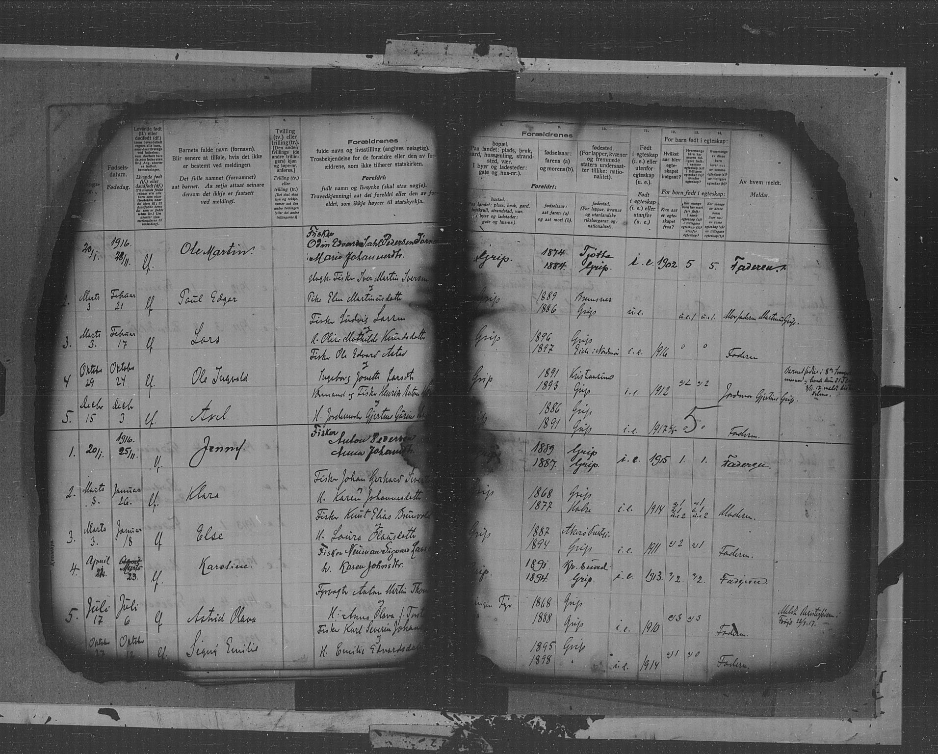 Kristiansund sokneprestkontor, AV/SAT-A-1068/1/II/II4: Birth register no. 38, 1916-1950, p. 5