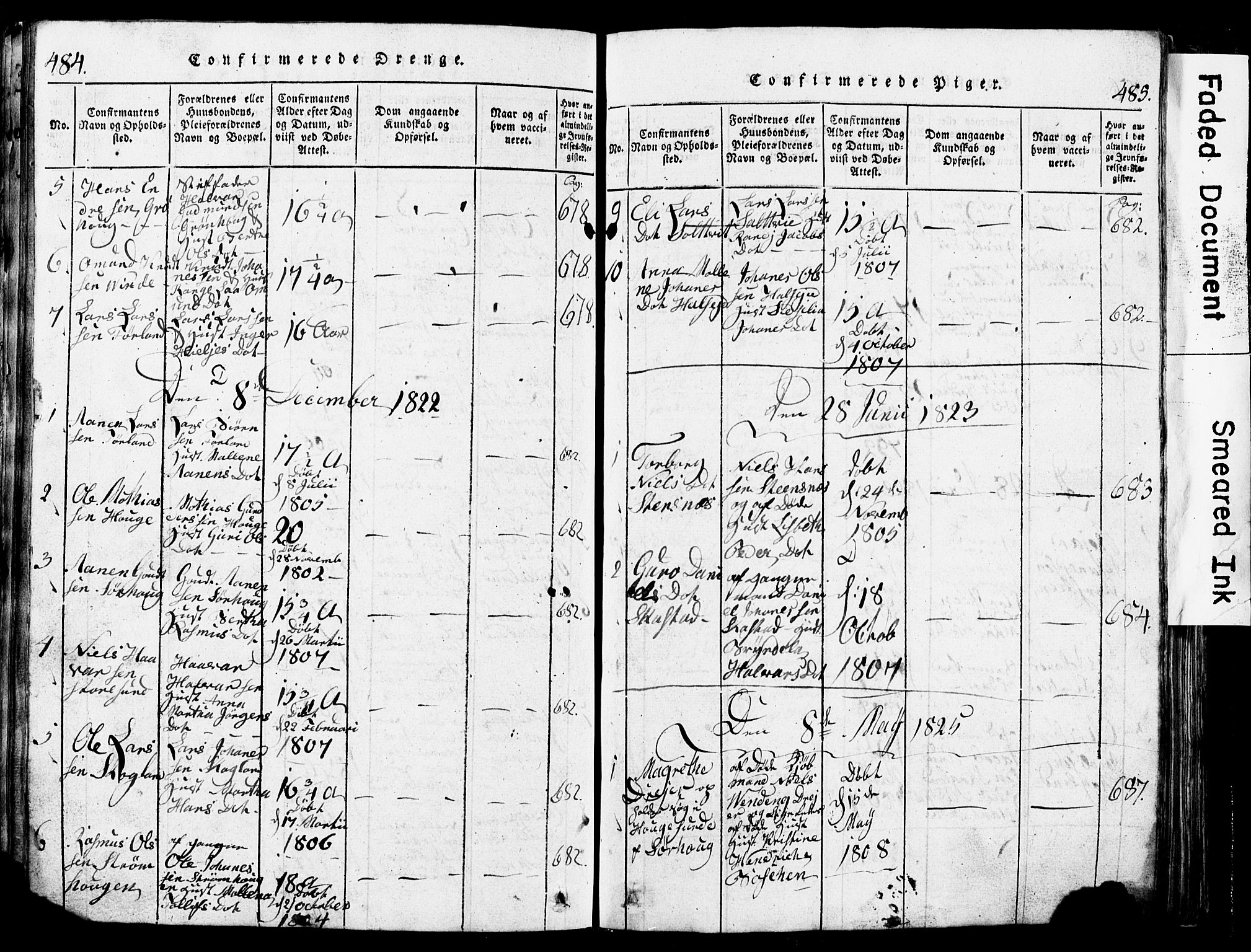 Torvastad sokneprestkontor, SAST/A -101857/H/Ha/Hab/L0002: Parish register (copy) no. B 2, 1817-1834, p. 484-485