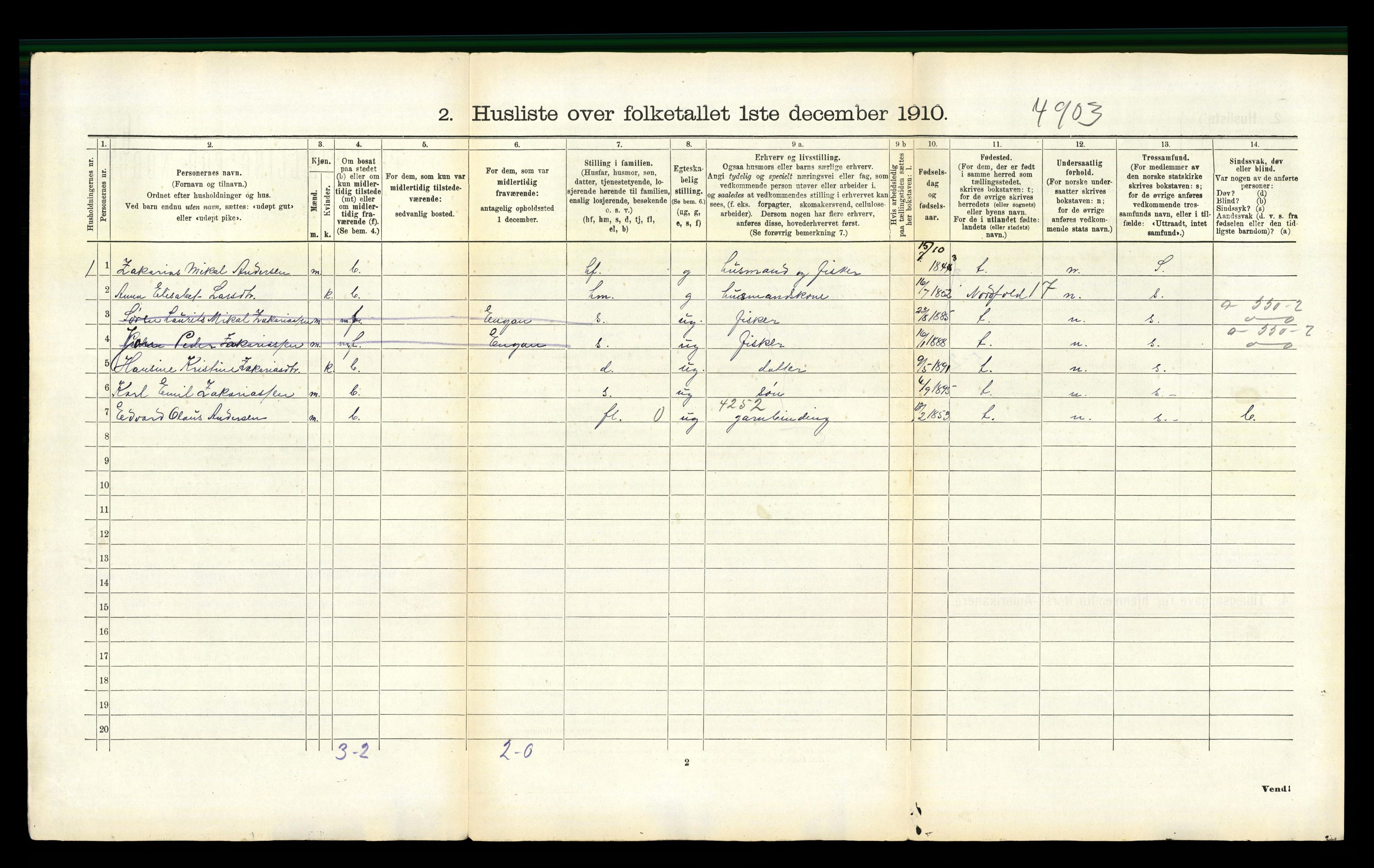 RA, 1910 census for Sørfold, 1910, p. 135