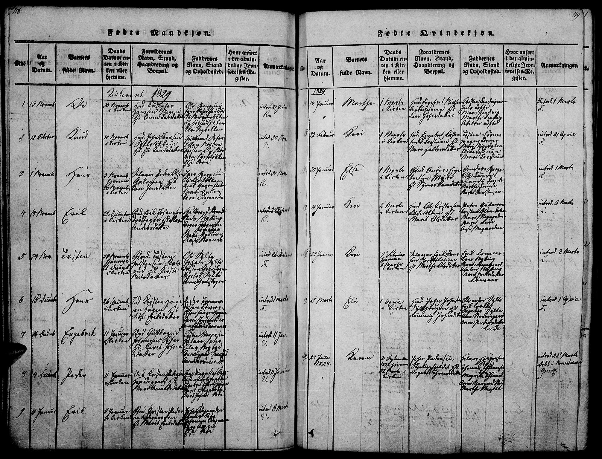 Ringebu prestekontor, SAH/PREST-082/H/Ha/Haa/L0004: Parish register (official) no. 4, 1821-1839, p. 118-119