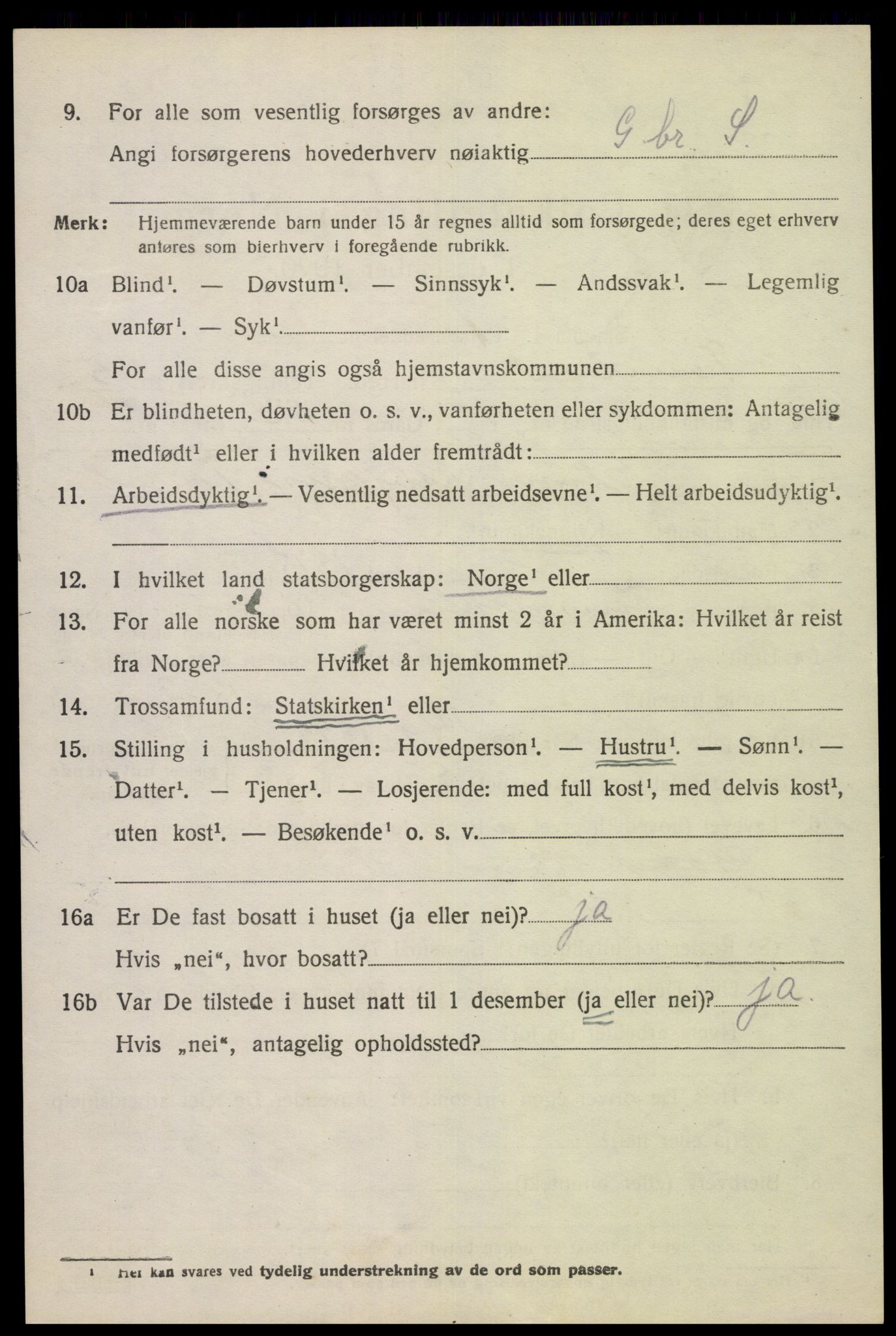 SAK, 1920 census for Tonstad, 1920, p. 1603