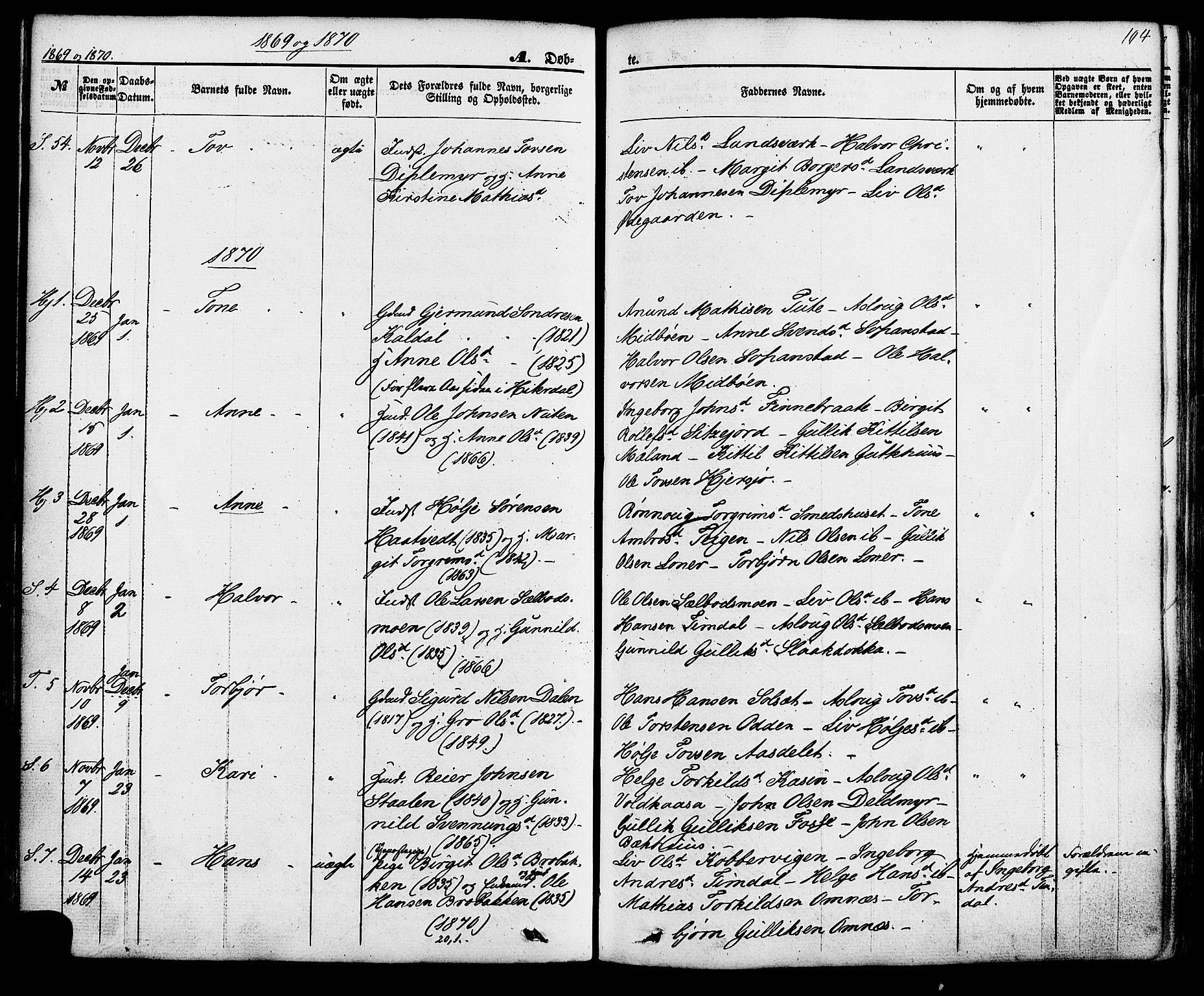 Hjartdal kirkebøker, SAKO/A-270/F/Fa/L0009: Parish register (official) no. I 9, 1860-1879, p. 104