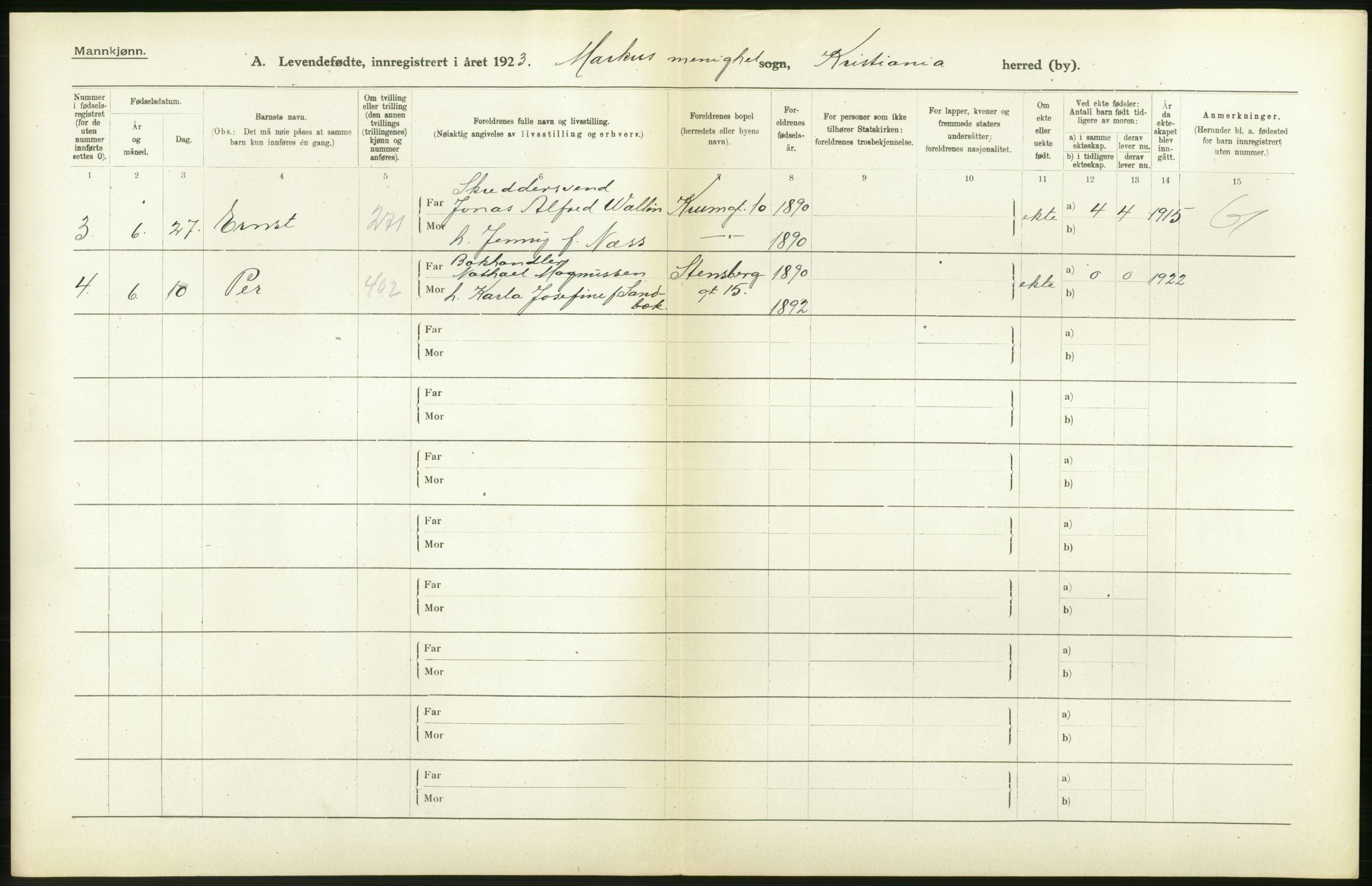 Statistisk sentralbyrå, Sosiodemografiske emner, Befolkning, RA/S-2228/D/Df/Dfc/Dfcc/L0007: Kristiania: Levendefødte menn og kvinner., 1923, p. 534