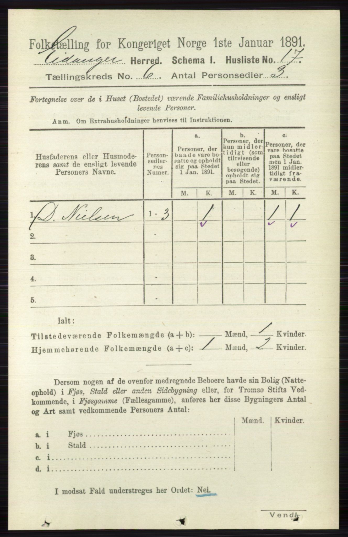 RA, 1891 census for 0813 Eidanger, 1891, p. 2561