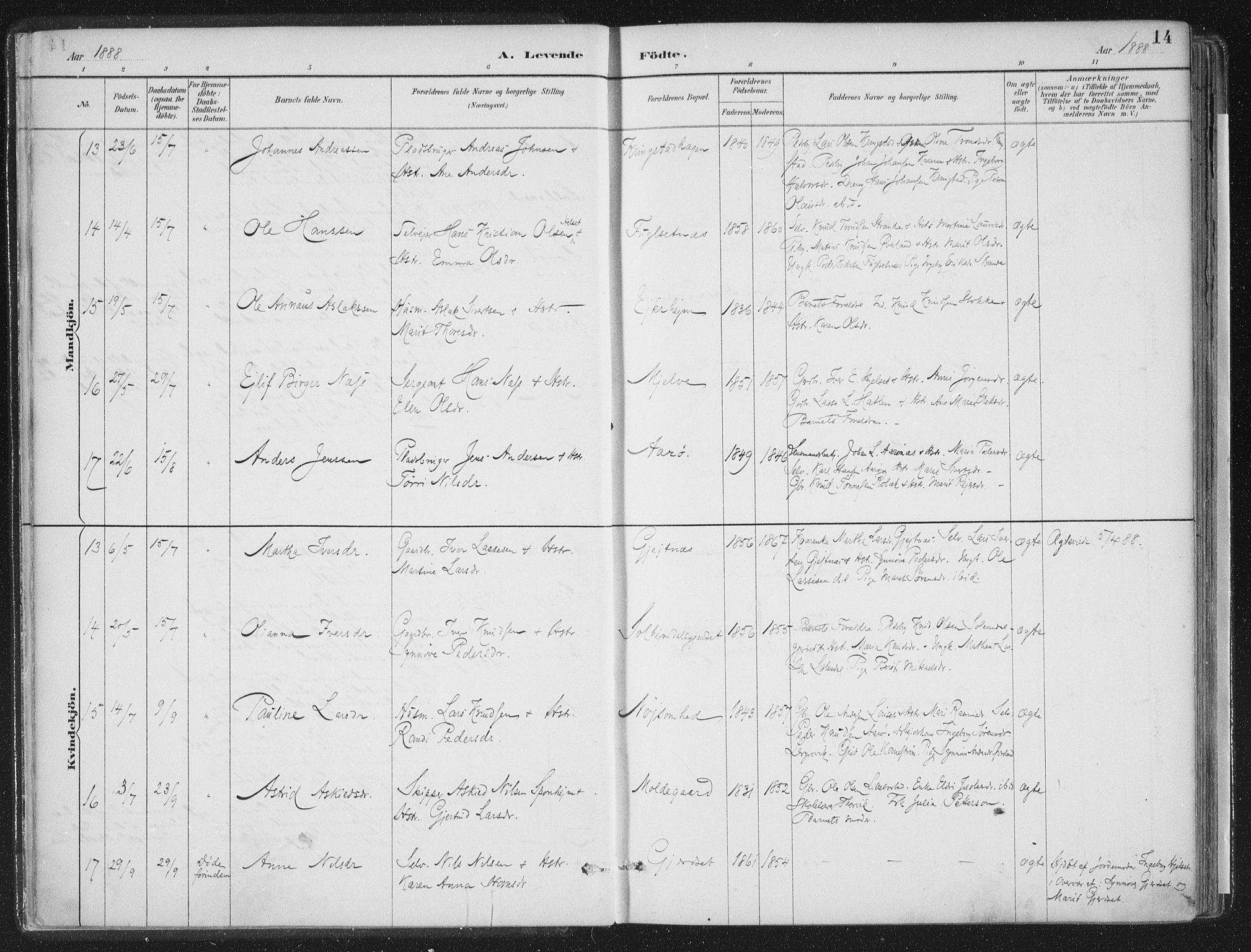 Ministerialprotokoller, klokkerbøker og fødselsregistre - Møre og Romsdal, AV/SAT-A-1454/555/L0658: Parish register (official) no. 555A09, 1887-1917, p. 14