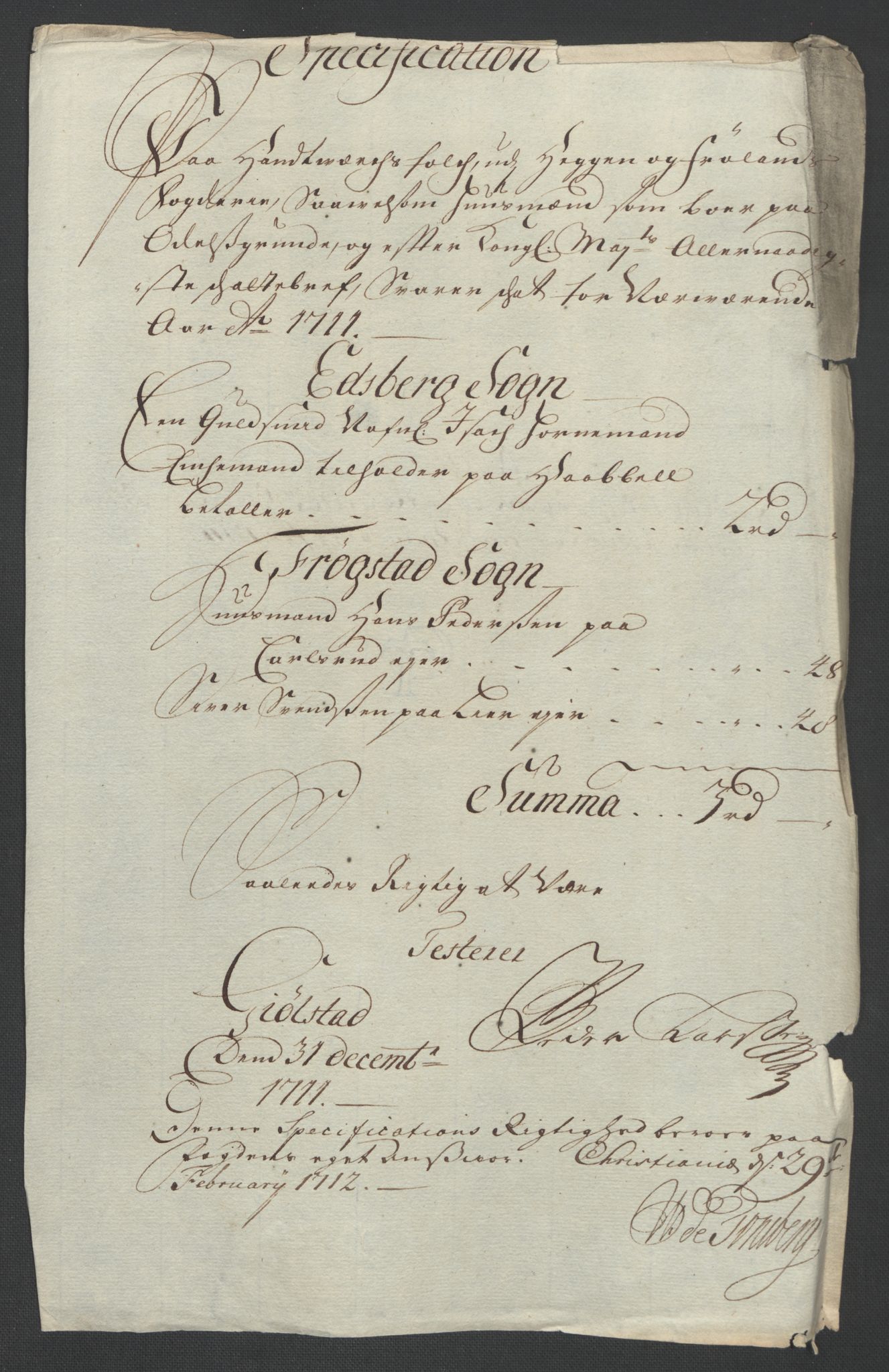 Rentekammeret inntil 1814, Reviderte regnskaper, Fogderegnskap, RA/EA-4092/R07/L0303: Fogderegnskap Rakkestad, Heggen og Frøland, 1711, p. 244